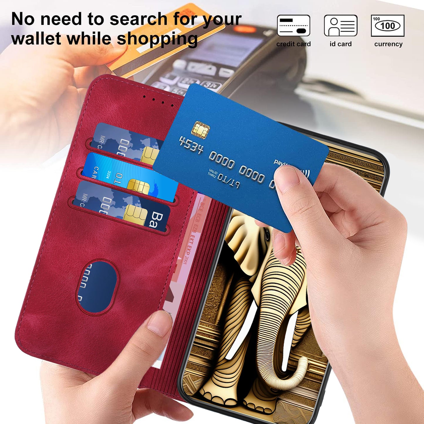 For iPhone 17 Leather Case with Wrist Strap Diamond Imprint Wallet Phone Cover - Rose Red