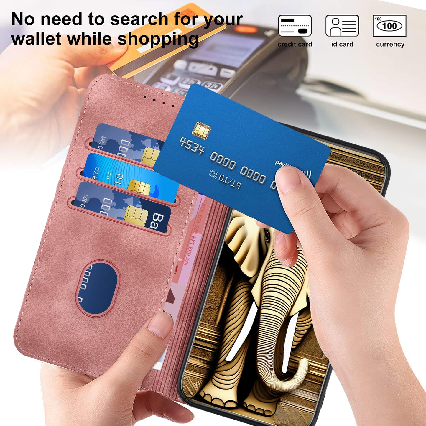 For iPhone 17 Leather Case with Wrist Strap Diamond Imprint Wallet Phone Cover - Pink