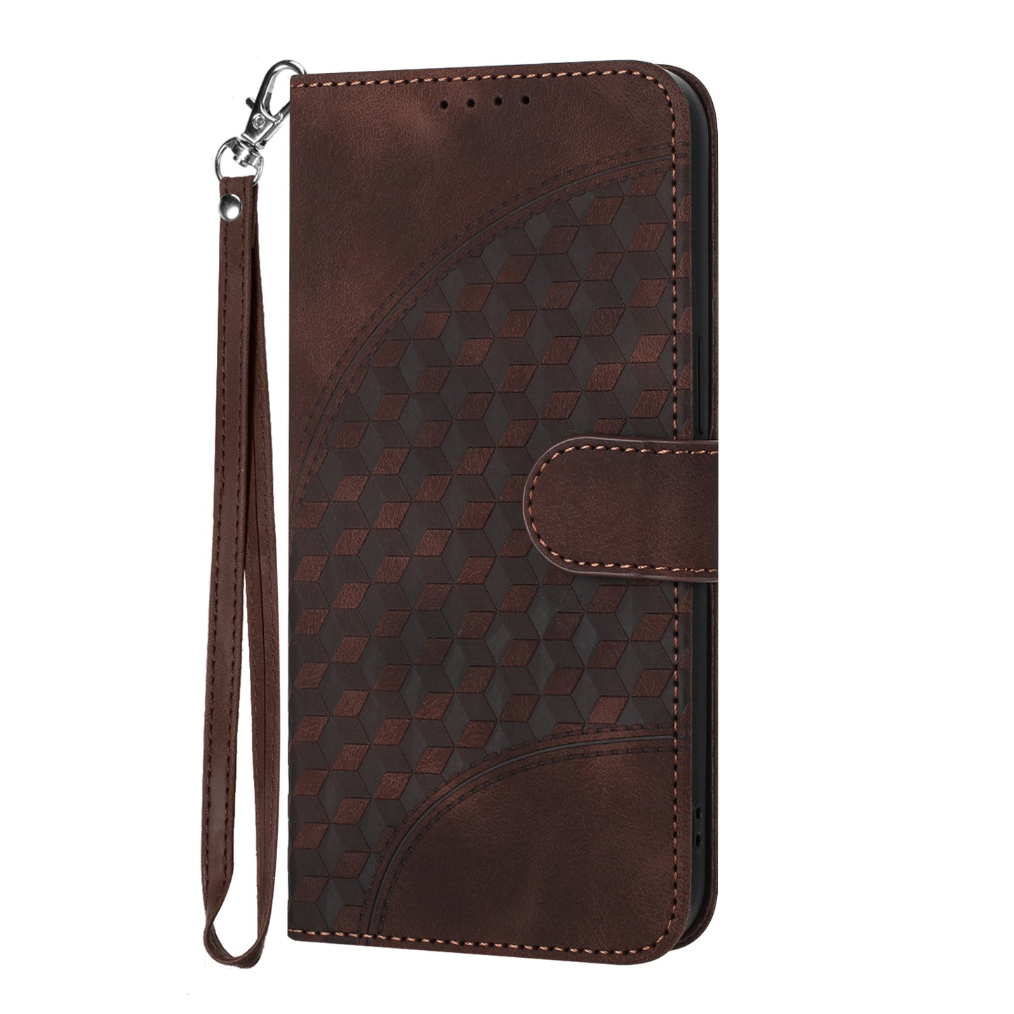 For iPhone 17 Leather Case with Wrist Strap Diamond Imprint Wallet Phone Cover - Coffee