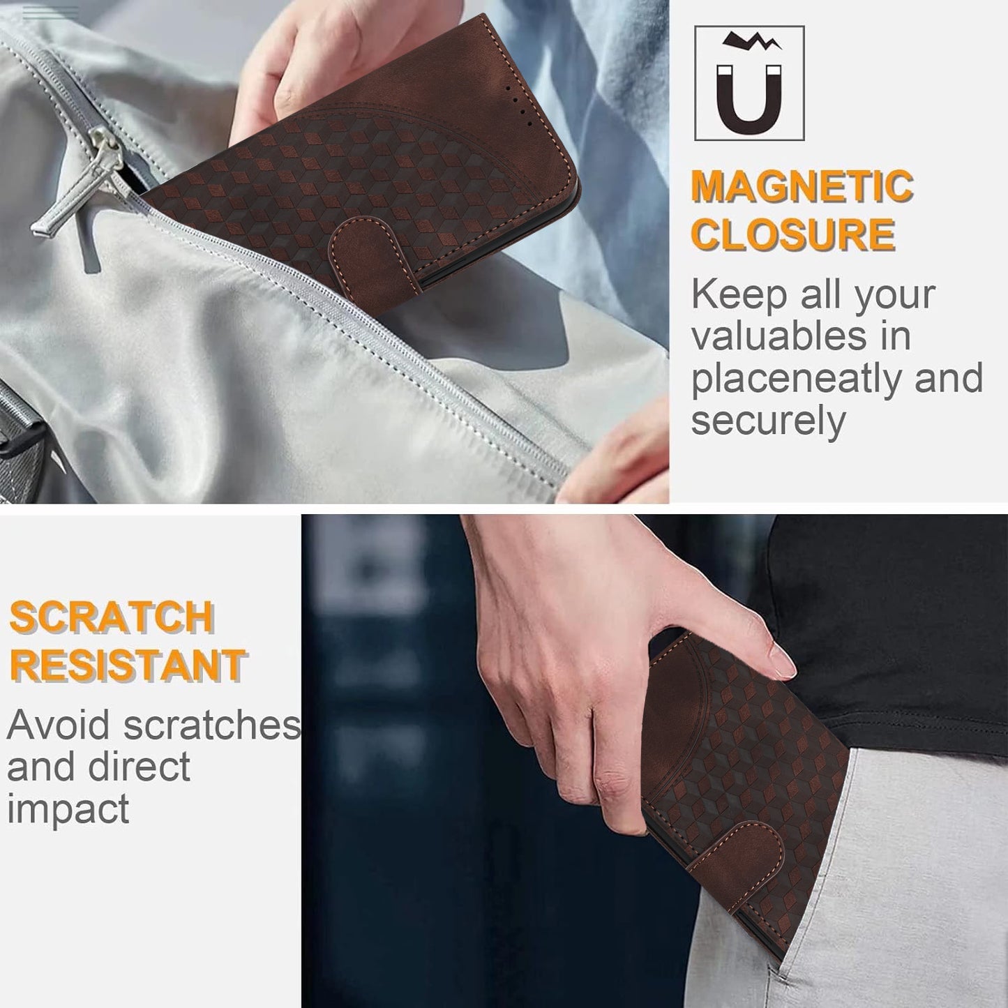 For iPhone 17 Leather Case with Wrist Strap Diamond Imprint Wallet Phone Cover - Coffee