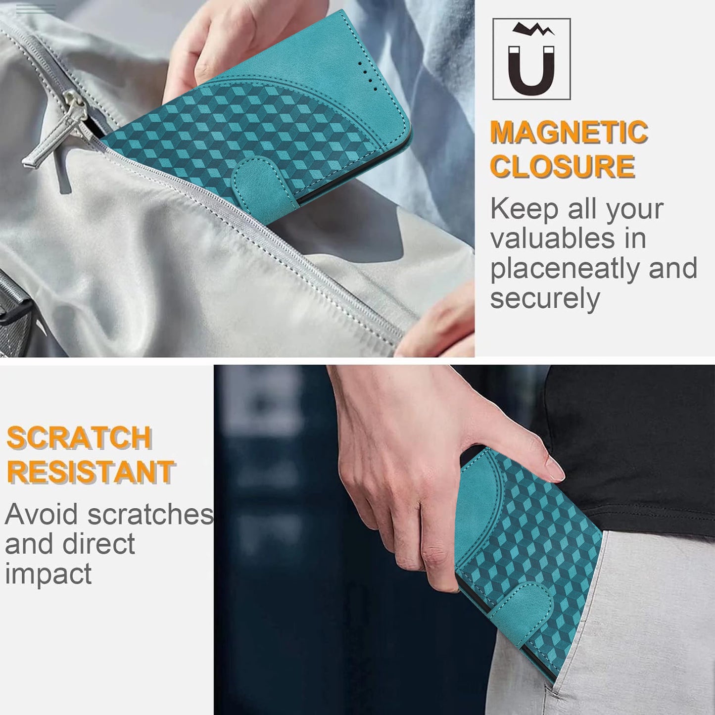 For iPhone 17 Leather Case with Wrist Strap Diamond Imprint Wallet Phone Cover - Light Blue