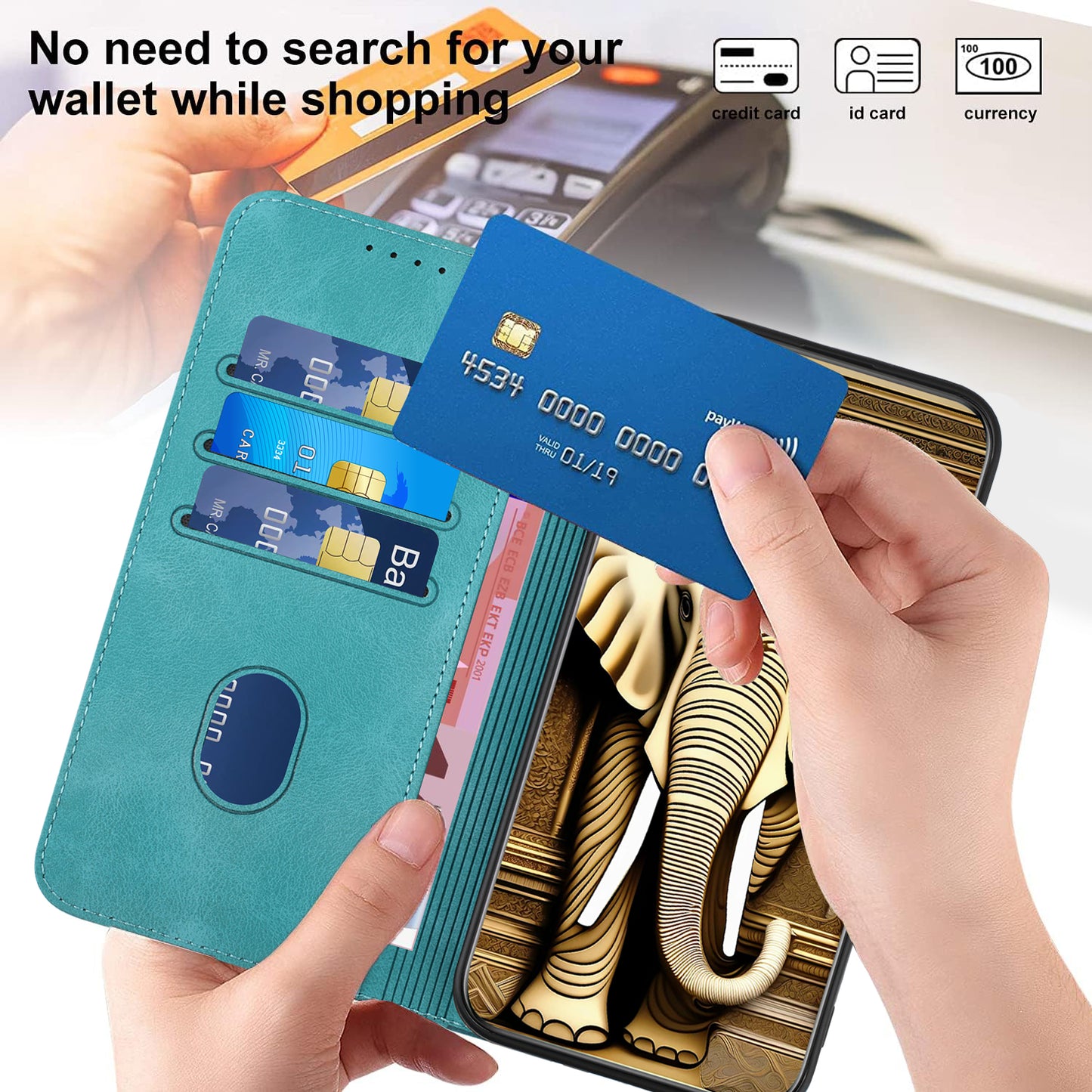 For iPhone 17 Leather Case with Wrist Strap Diamond Imprint Wallet Phone Cover - Light Blue