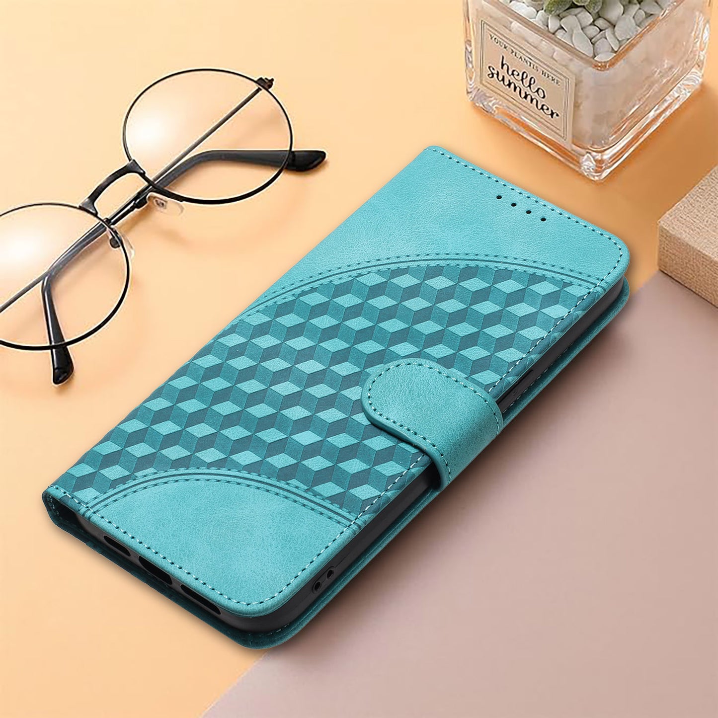 For iPhone 17 Leather Case with Wrist Strap Diamond Imprint Wallet Phone Cover - Light Blue