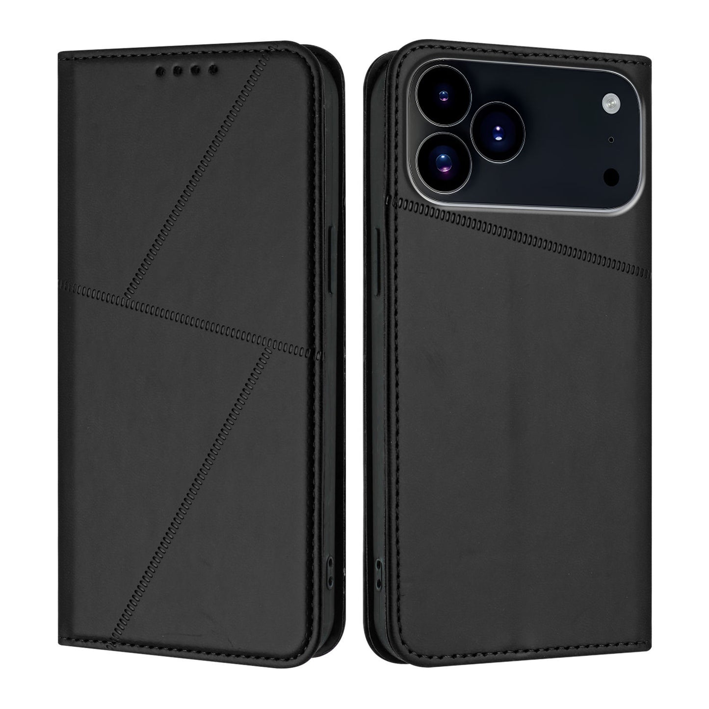For iPhone 17 Pro Wallet Case Magnetic Closure Leather Flip Phone Cover with Stand - Black