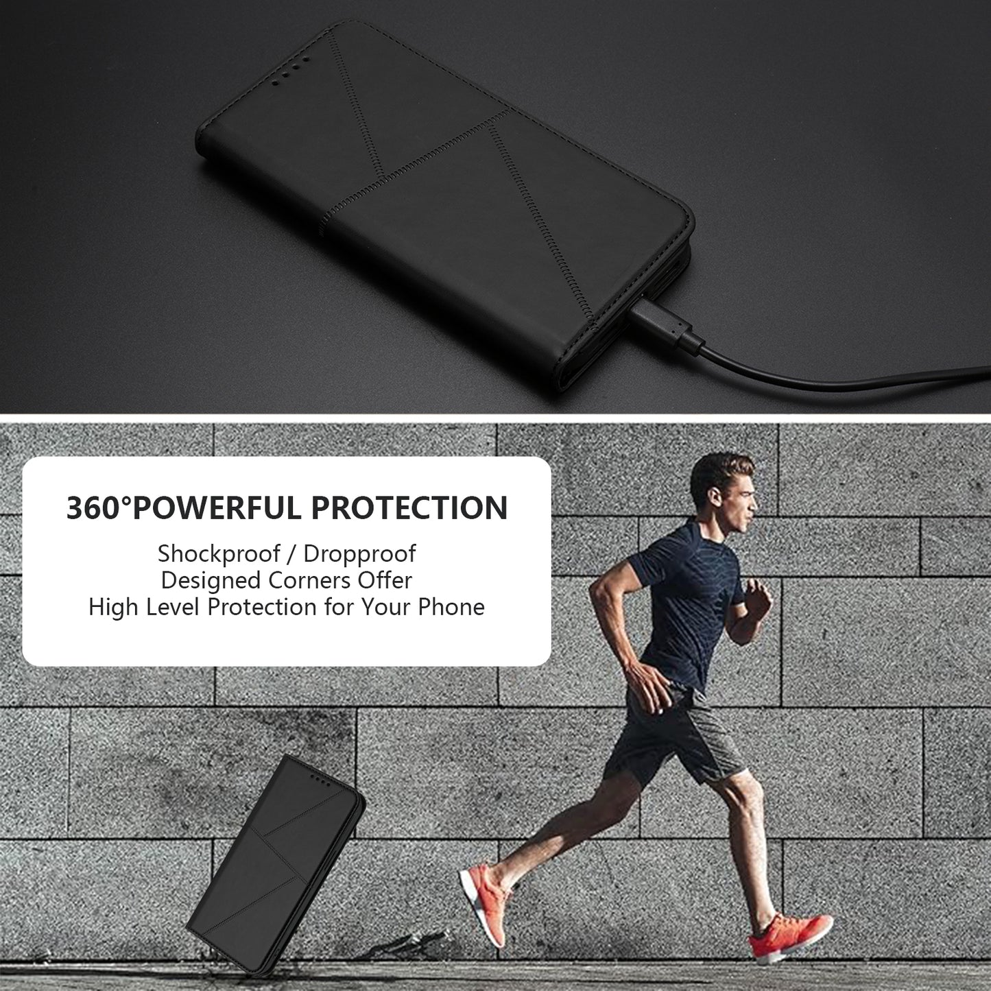For iPhone 17 Pro Wallet Case Magnetic Closure Leather Flip Phone Cover with Stand - Black