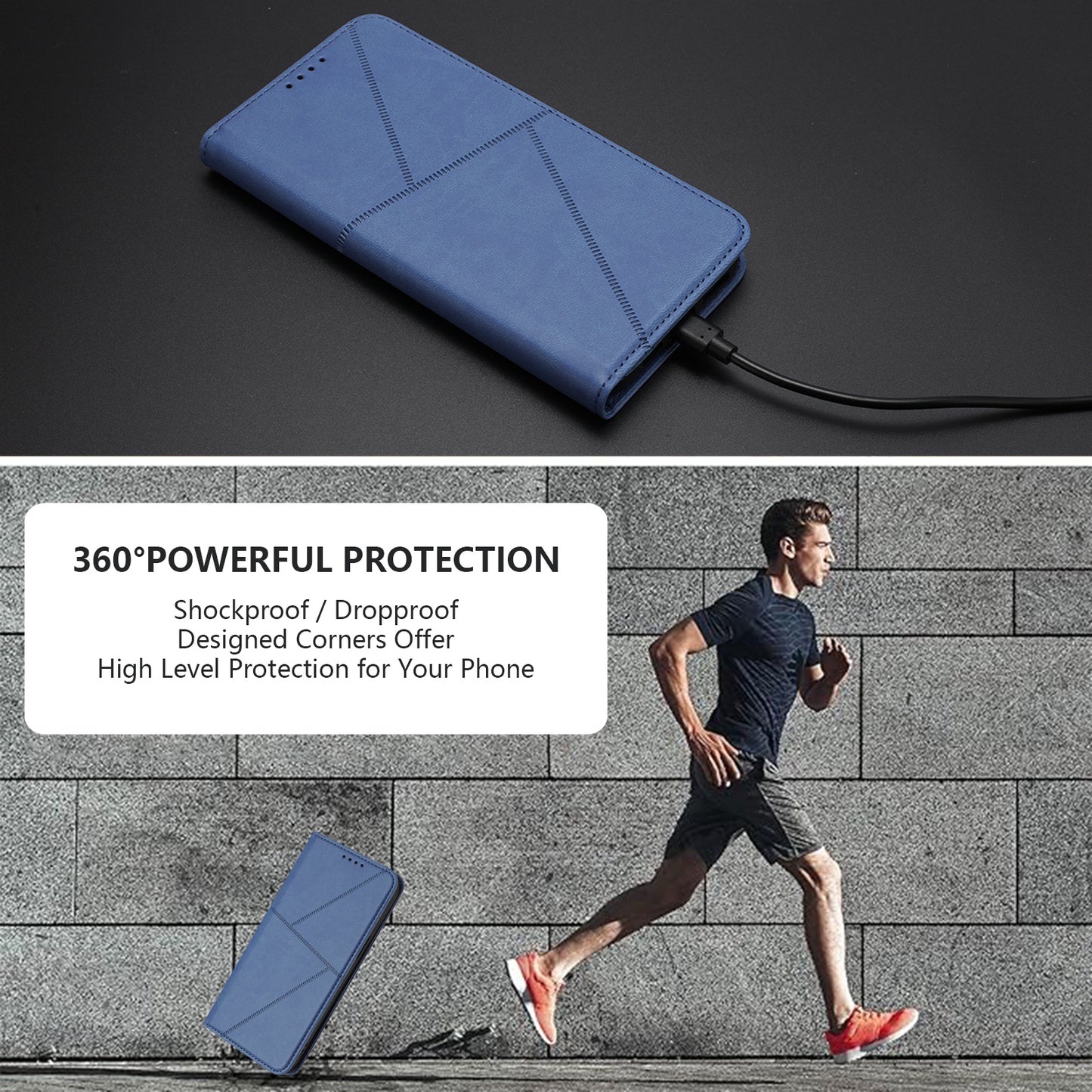 For iPhone 17 Wallet Case Magnetic Closure Leather Flip Phone Cover with Stand - Royal Blue
