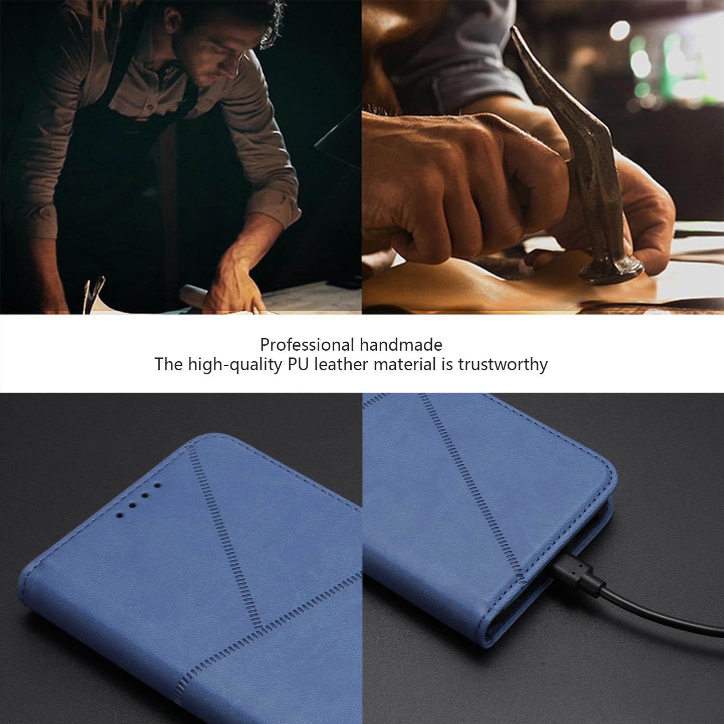 For iPhone 17 Wallet Case Magnetic Closure Leather Flip Phone Cover with Stand - Royal Blue
