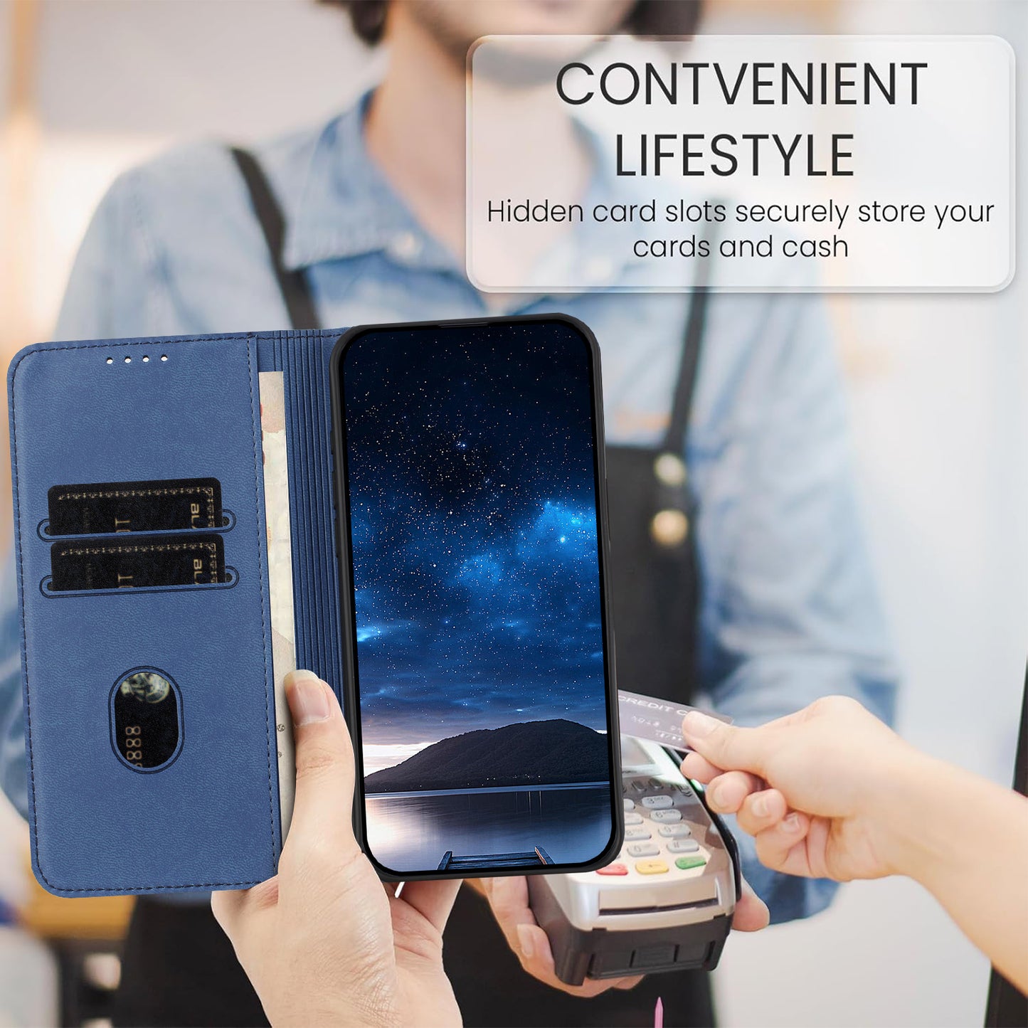 For iPhone 17 Wallet Case Magnetic Closure Leather Flip Phone Cover with Stand - Royal Blue