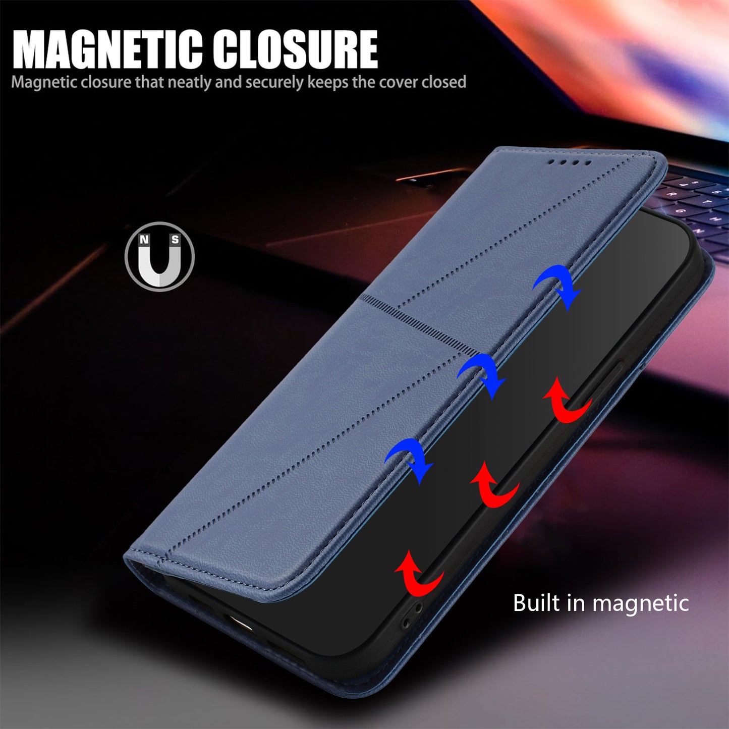 For iPhone 17 Wallet Case Magnetic Closure Leather Flip Phone Cover with Stand - Royal Blue