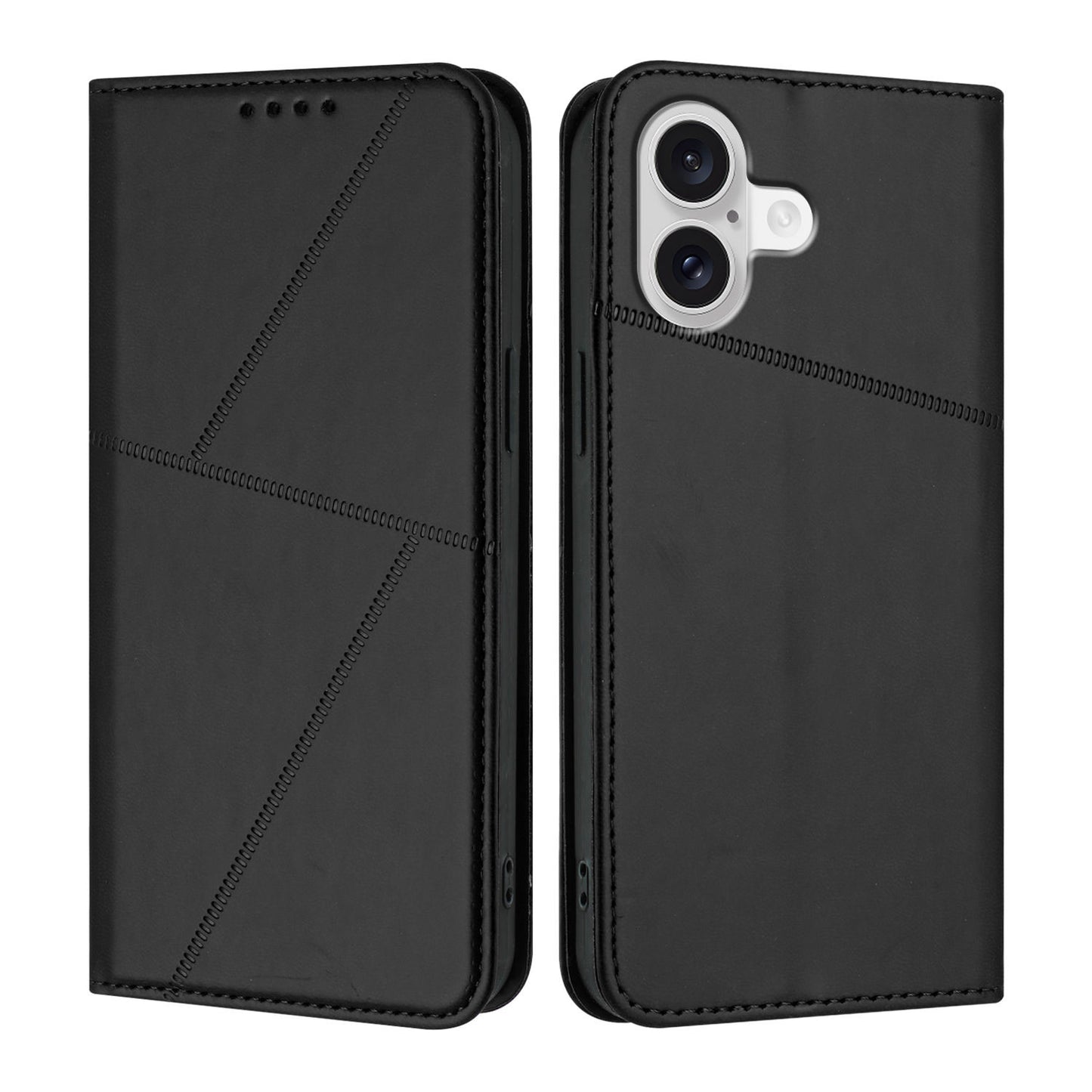 For iPhone 17 Wallet Case Magnetic Closure Leather Flip Phone Cover with Stand - Black