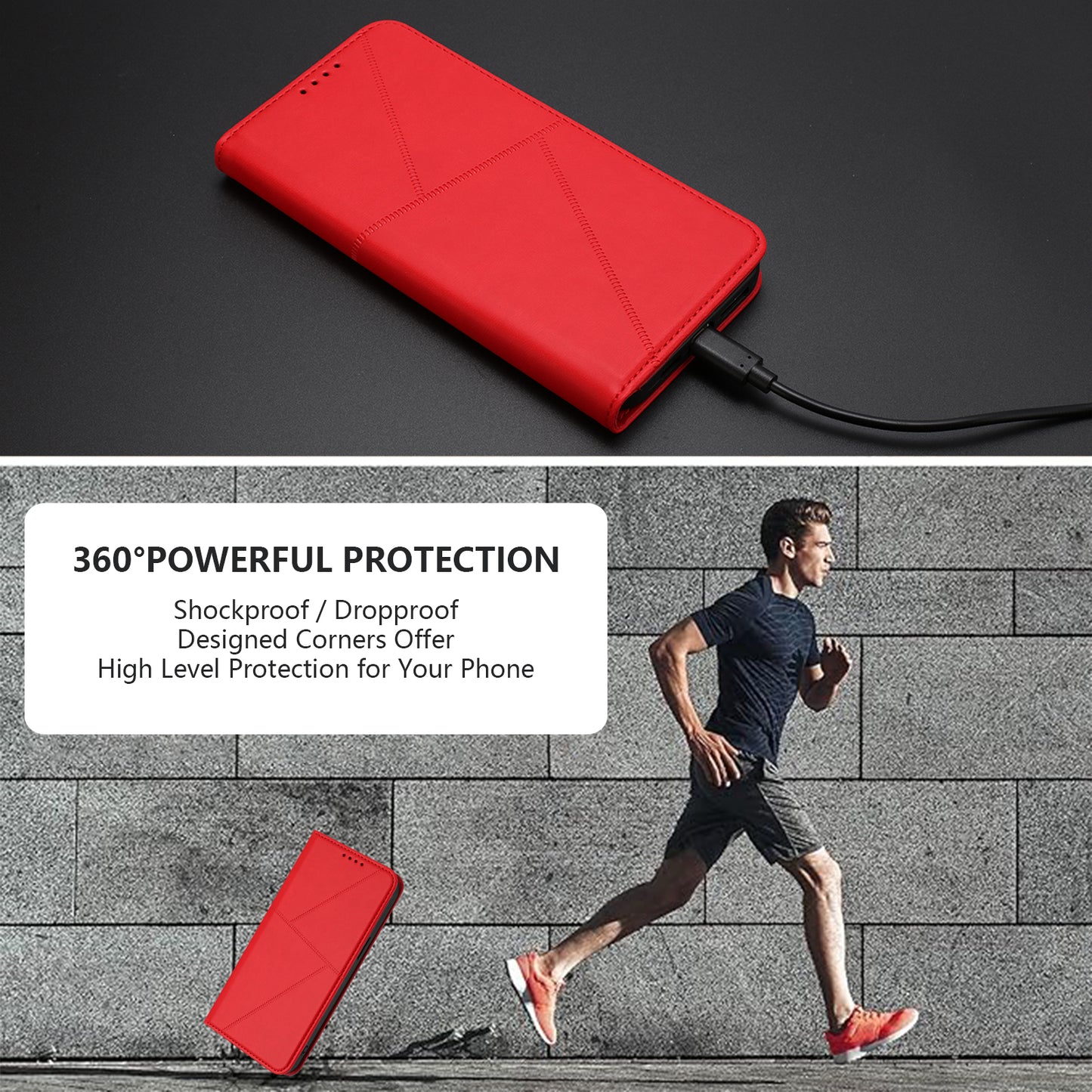 For iPhone 17 Wallet Case Magnetic Closure Leather Flip Phone Cover with Stand - Red