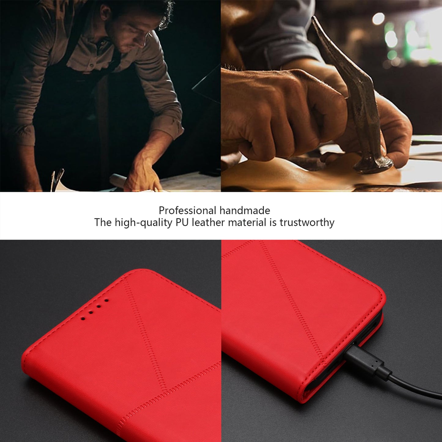 For iPhone 17 Wallet Case Magnetic Closure Leather Flip Phone Cover with Stand - Red
