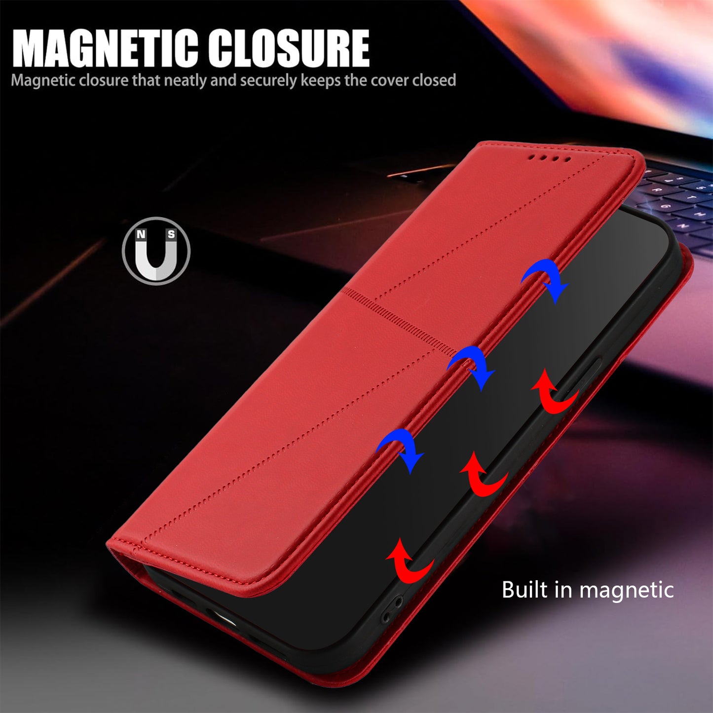 For iPhone 17 Wallet Case Magnetic Closure Leather Flip Phone Cover with Stand - Red