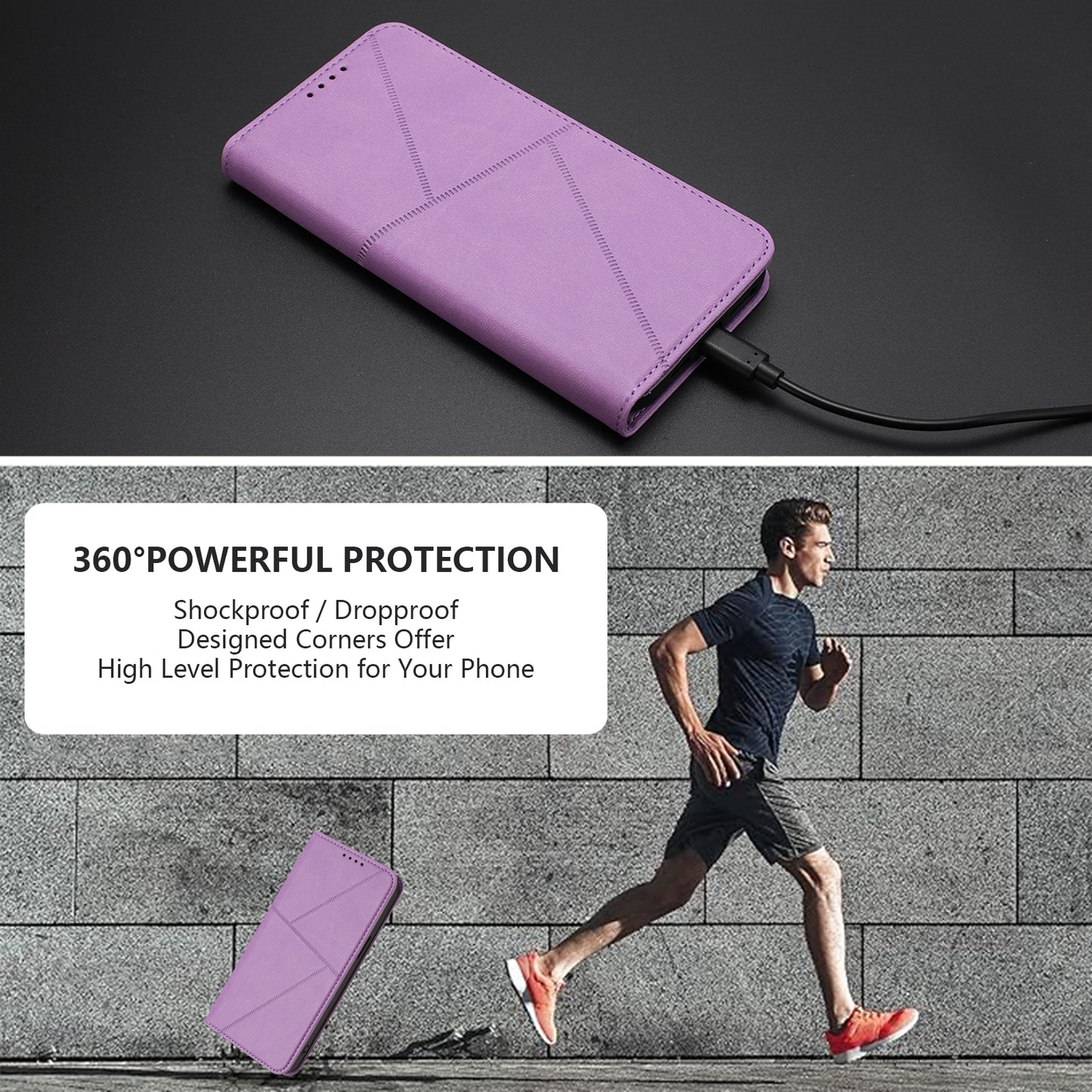For iPhone 17 Wallet Case Magnetic Closure Leather Flip Phone Cover with Stand - Purple