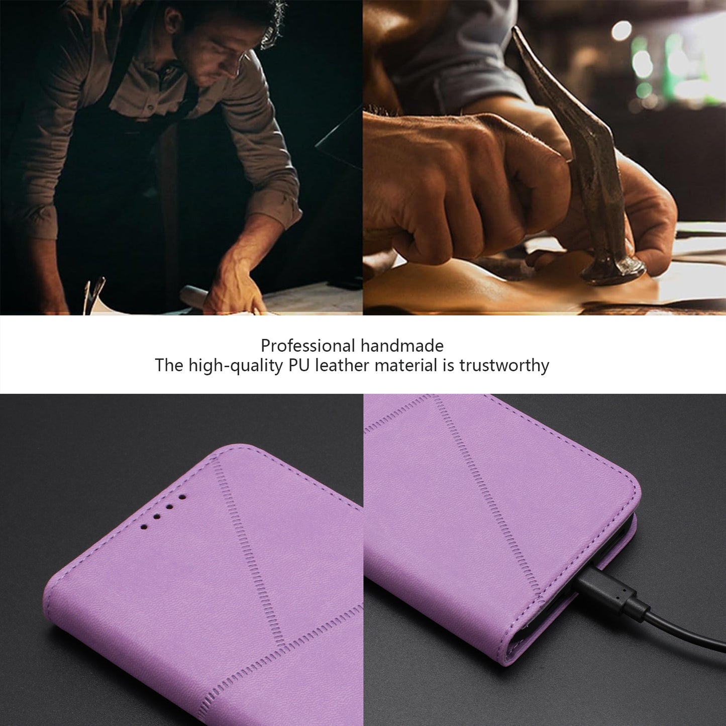 For iPhone 17 Wallet Case Magnetic Closure Leather Flip Phone Cover with Stand - Purple