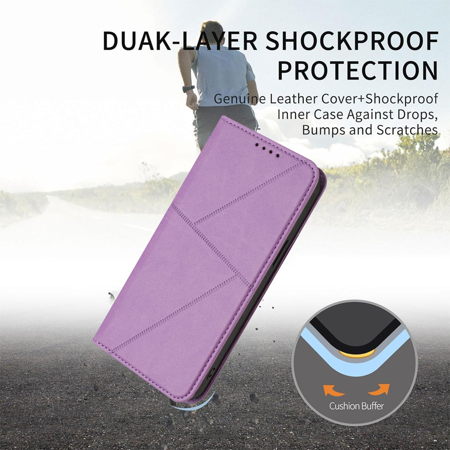 For iPhone 17 Wallet Case Magnetic Closure Leather Flip Phone Cover with Stand - Purple