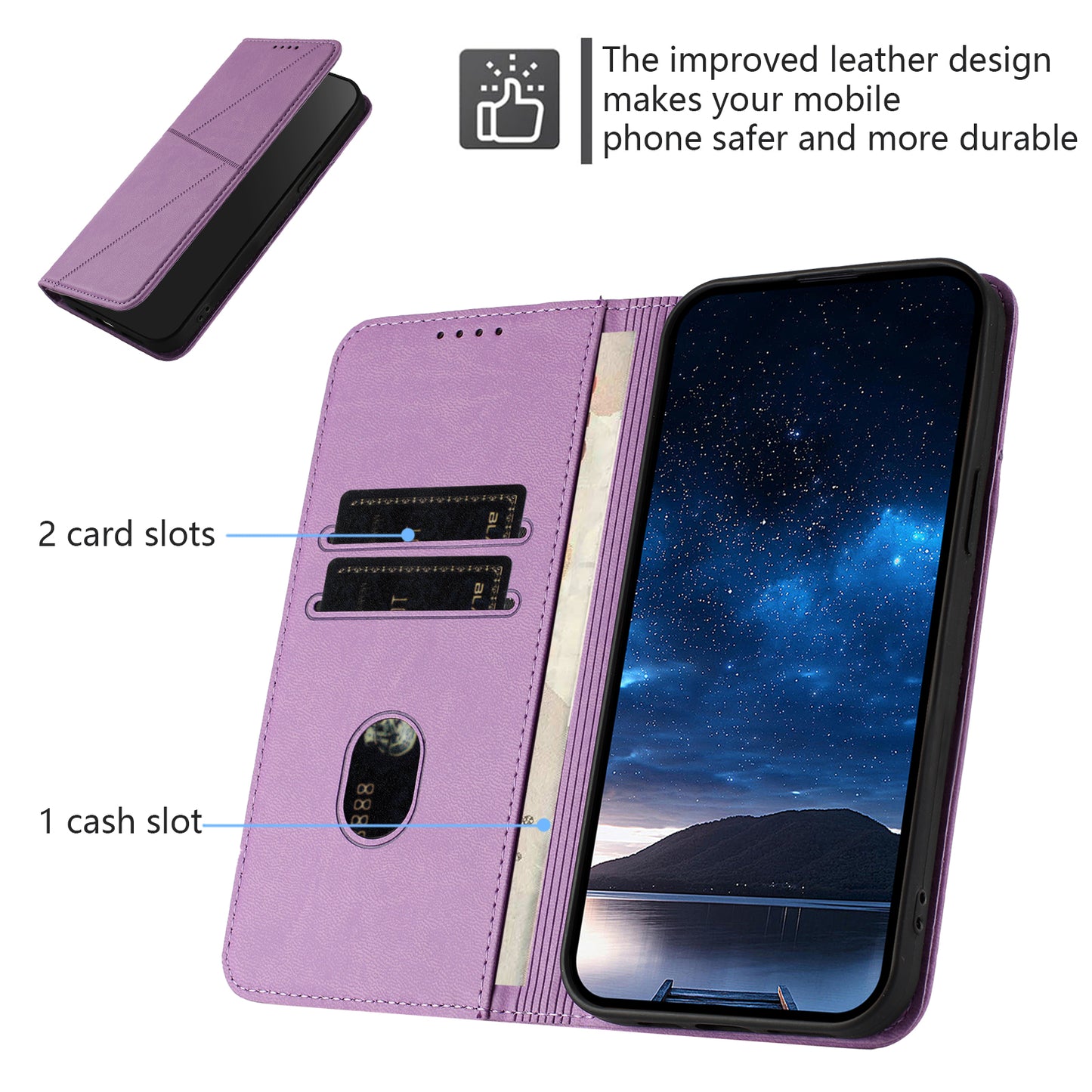 For iPhone 17 Wallet Case Magnetic Closure Leather Flip Phone Cover with Stand - Purple