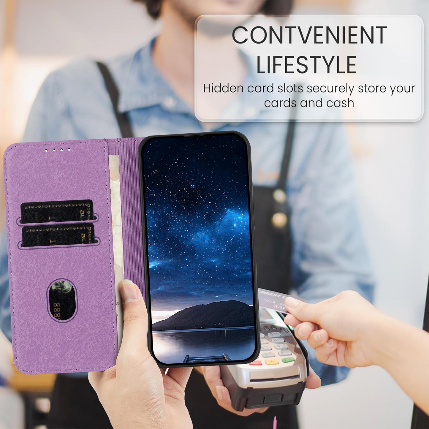For iPhone 17 Wallet Case Magnetic Closure Leather Flip Phone Cover with Stand - Purple