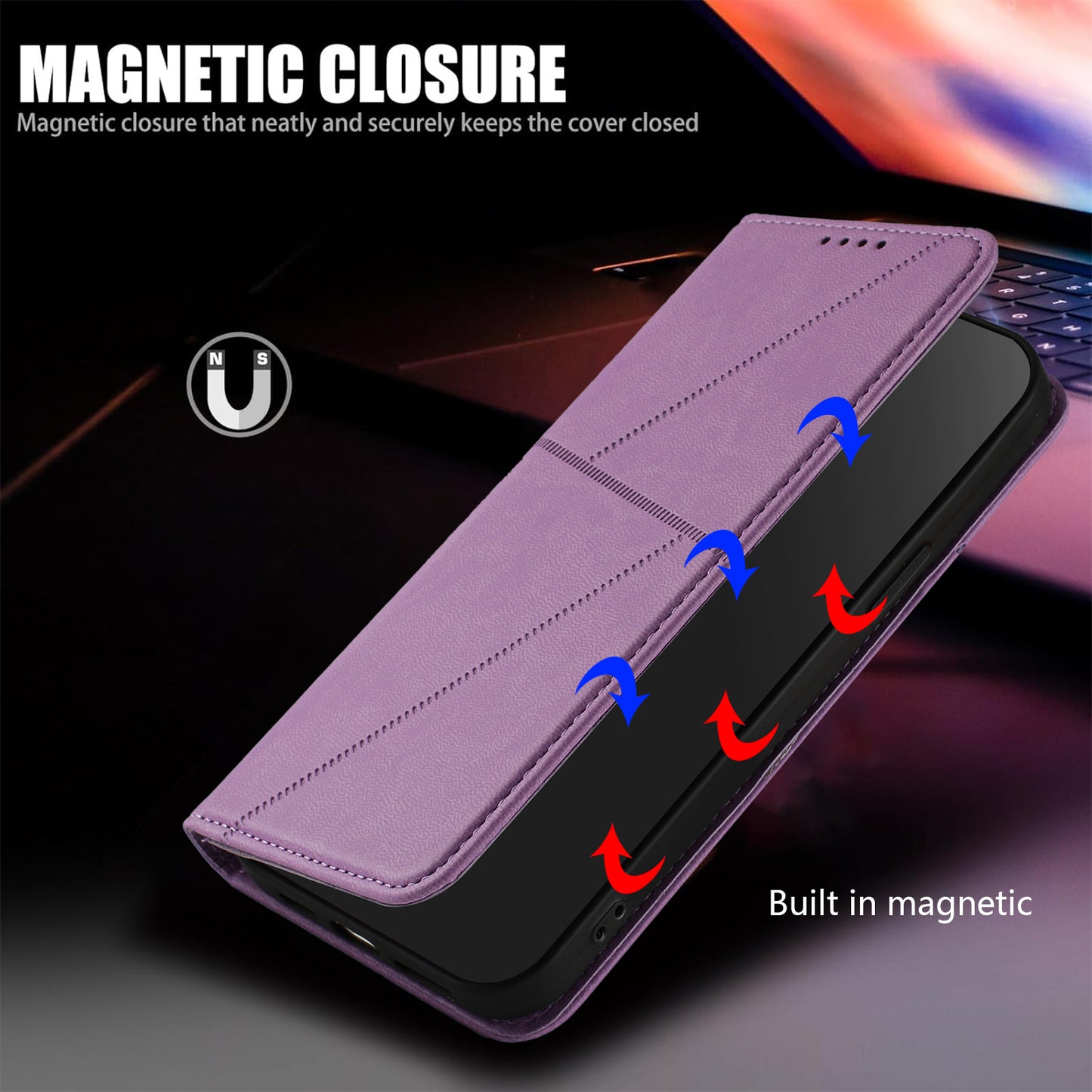 For iPhone 17 Wallet Case Magnetic Closure Leather Flip Phone Cover with Stand - Purple