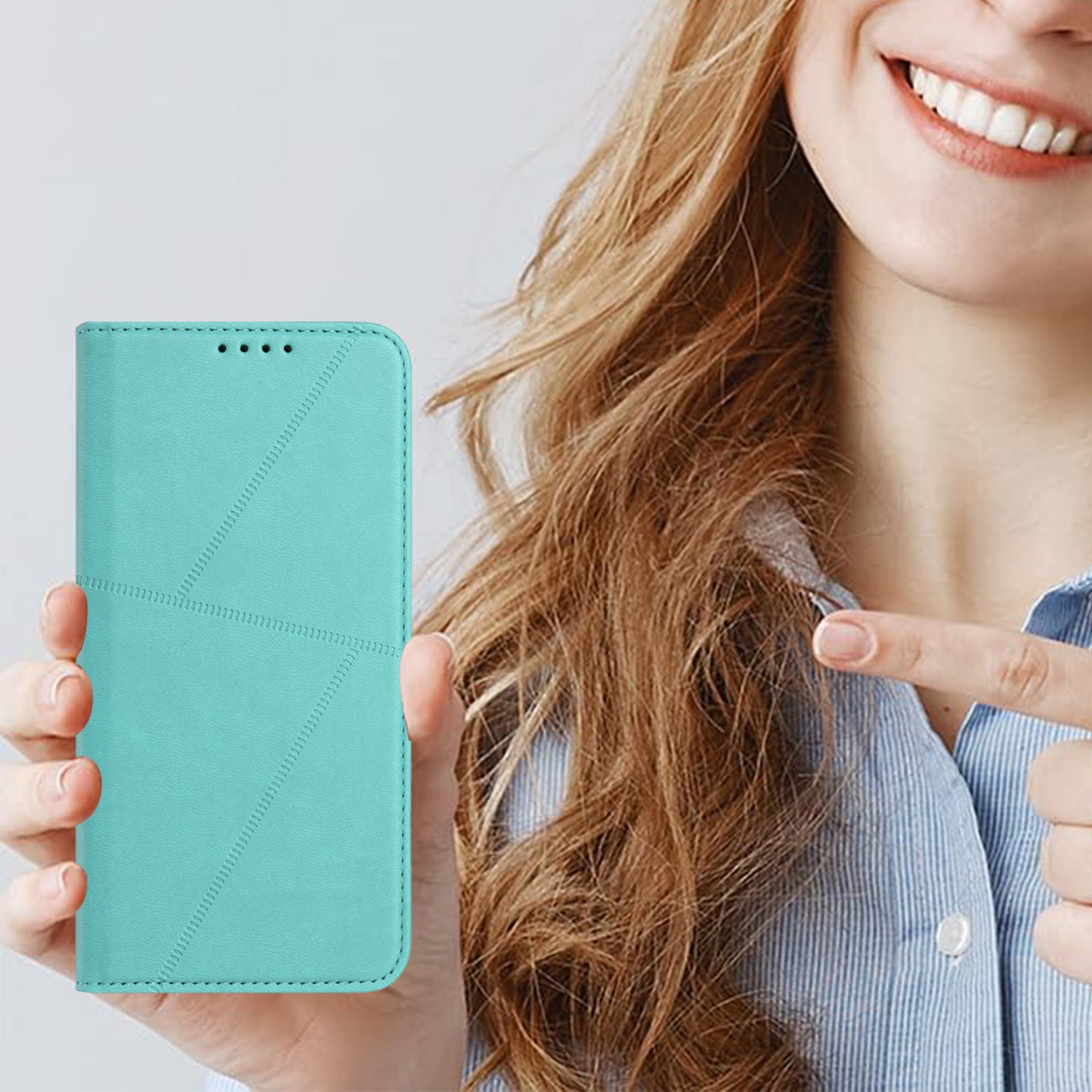For iPhone 17 Wallet Case Magnetic Closure Leather Flip Phone Cover with Stand - Light Blue