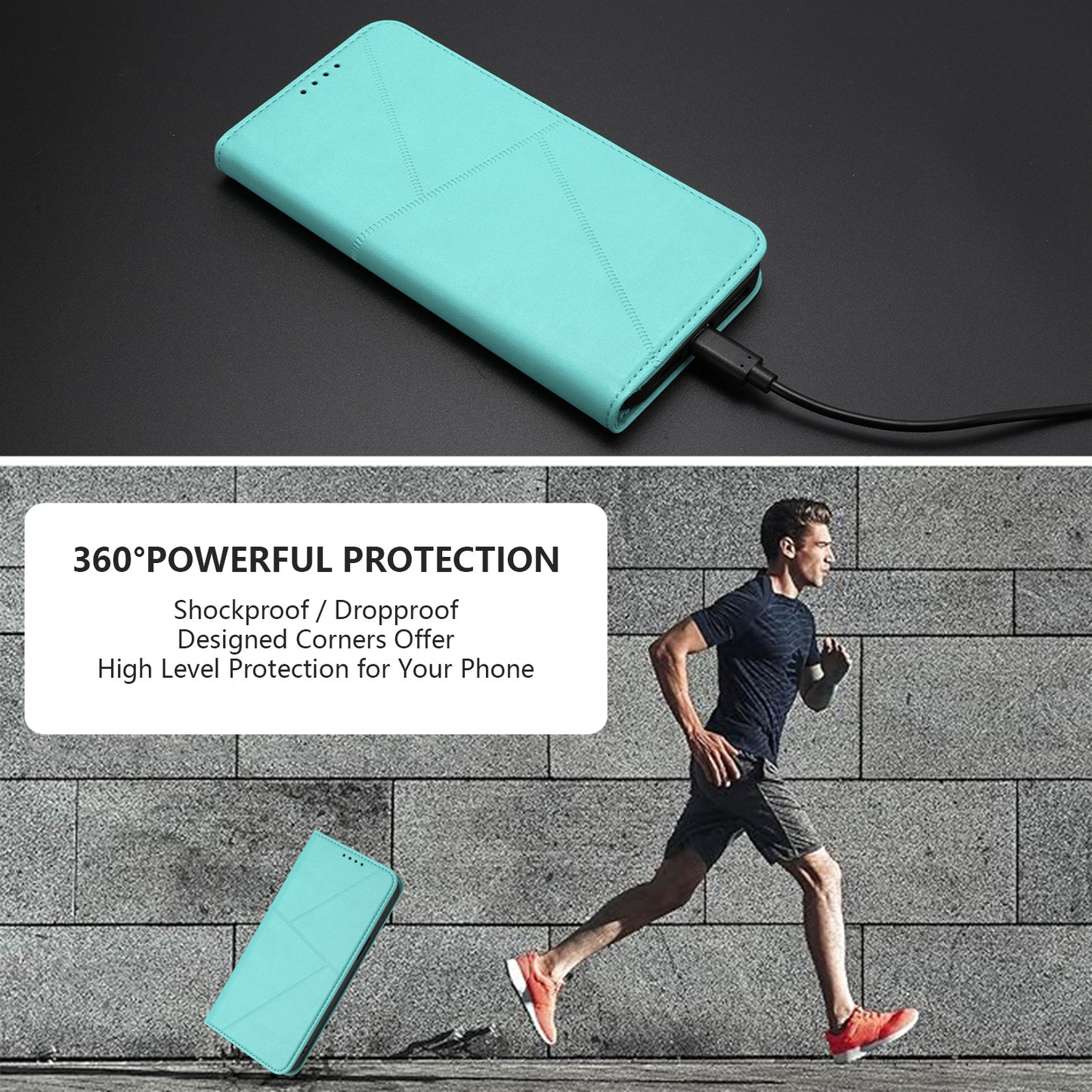 For iPhone 17 Wallet Case Magnetic Closure Leather Flip Phone Cover with Stand - Light Blue