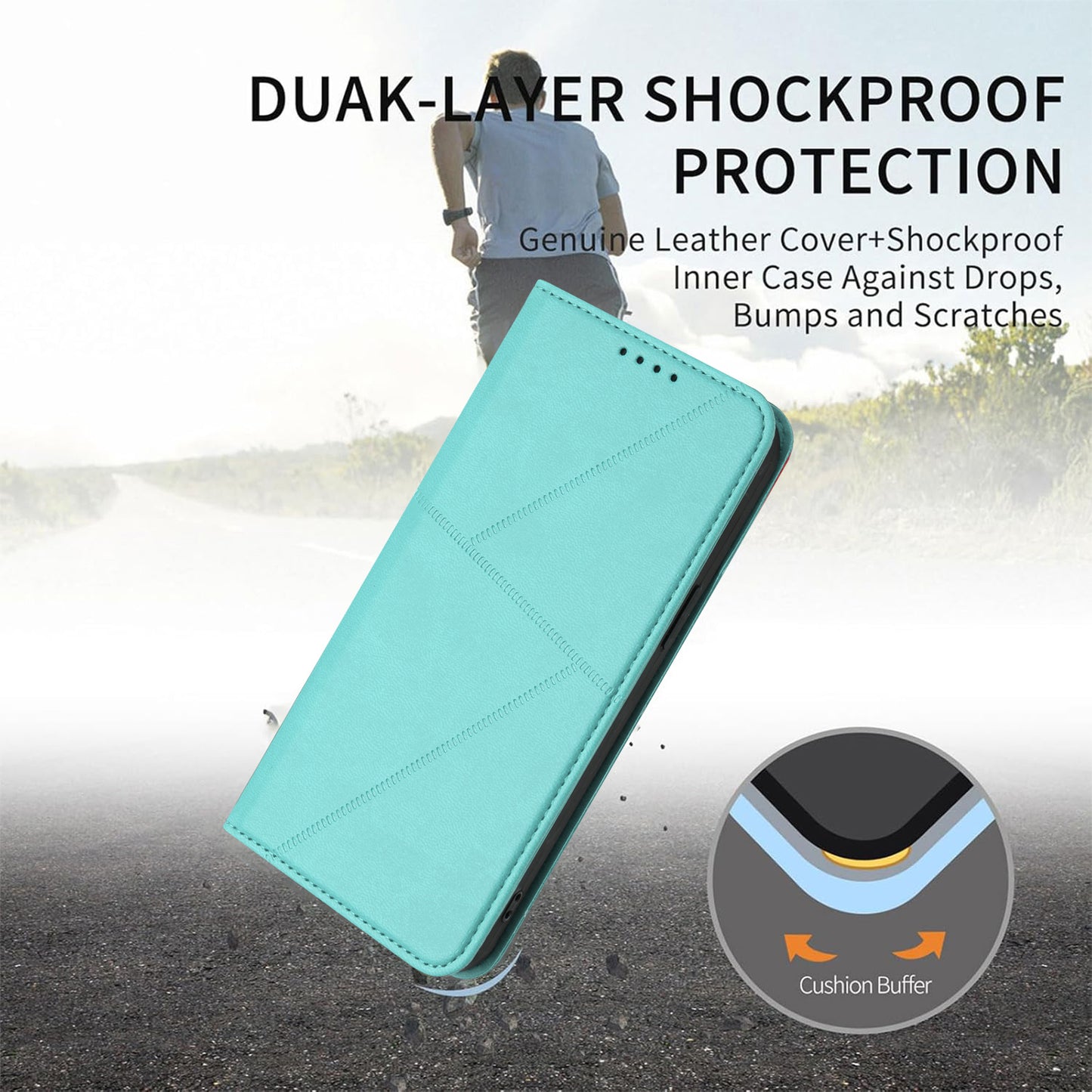 For iPhone 17 Wallet Case Magnetic Closure Leather Flip Phone Cover with Stand - Light Blue
