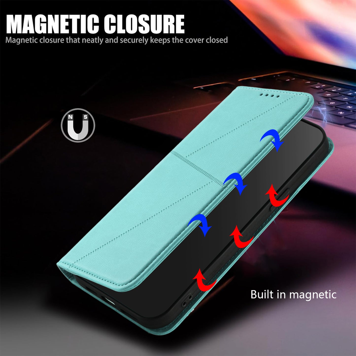 For iPhone 17 Wallet Case Magnetic Closure Leather Flip Phone Cover with Stand - Light Blue