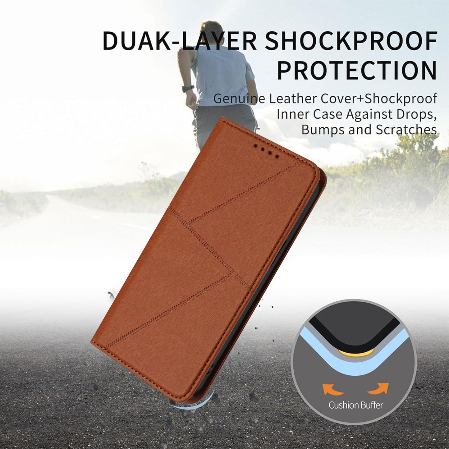 For iPhone 17 Wallet Case Magnetic Closure Leather Flip Phone Cover with Stand - Coffee