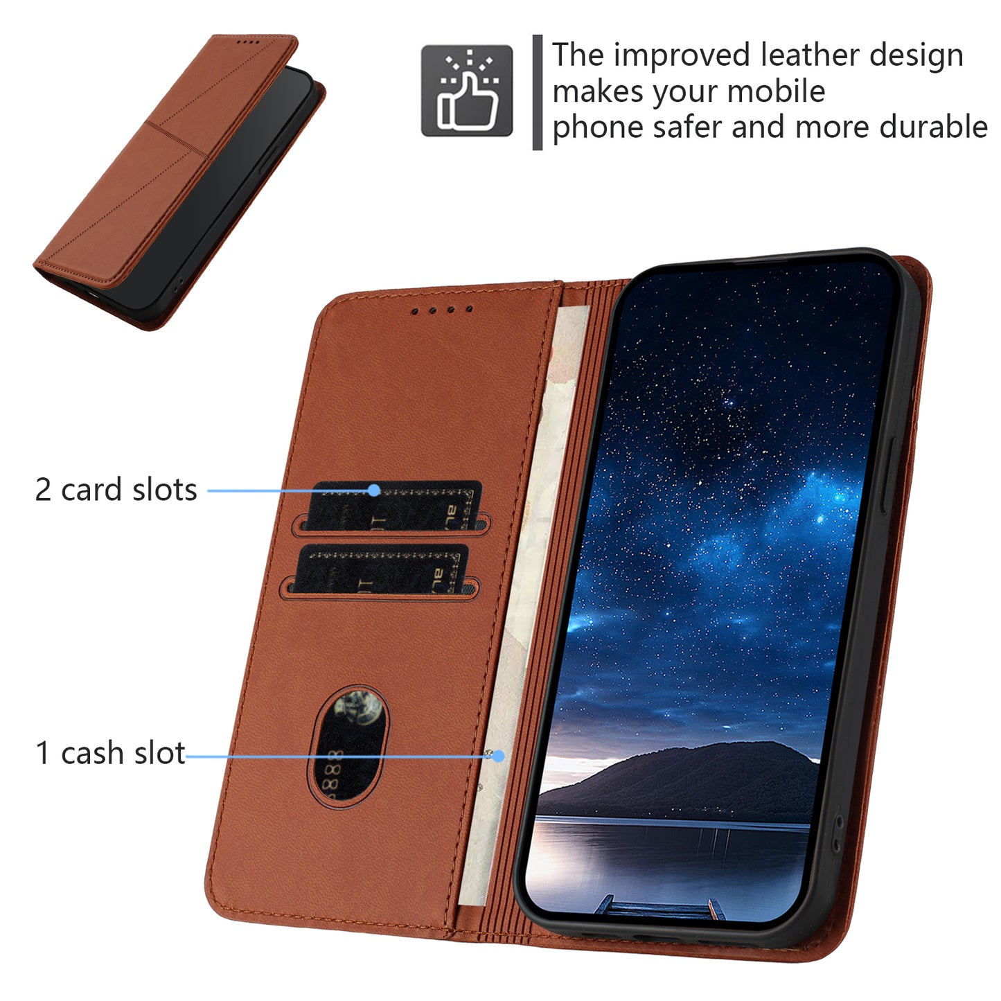For iPhone 17 Wallet Case Magnetic Closure Leather Flip Phone Cover with Stand - Coffee