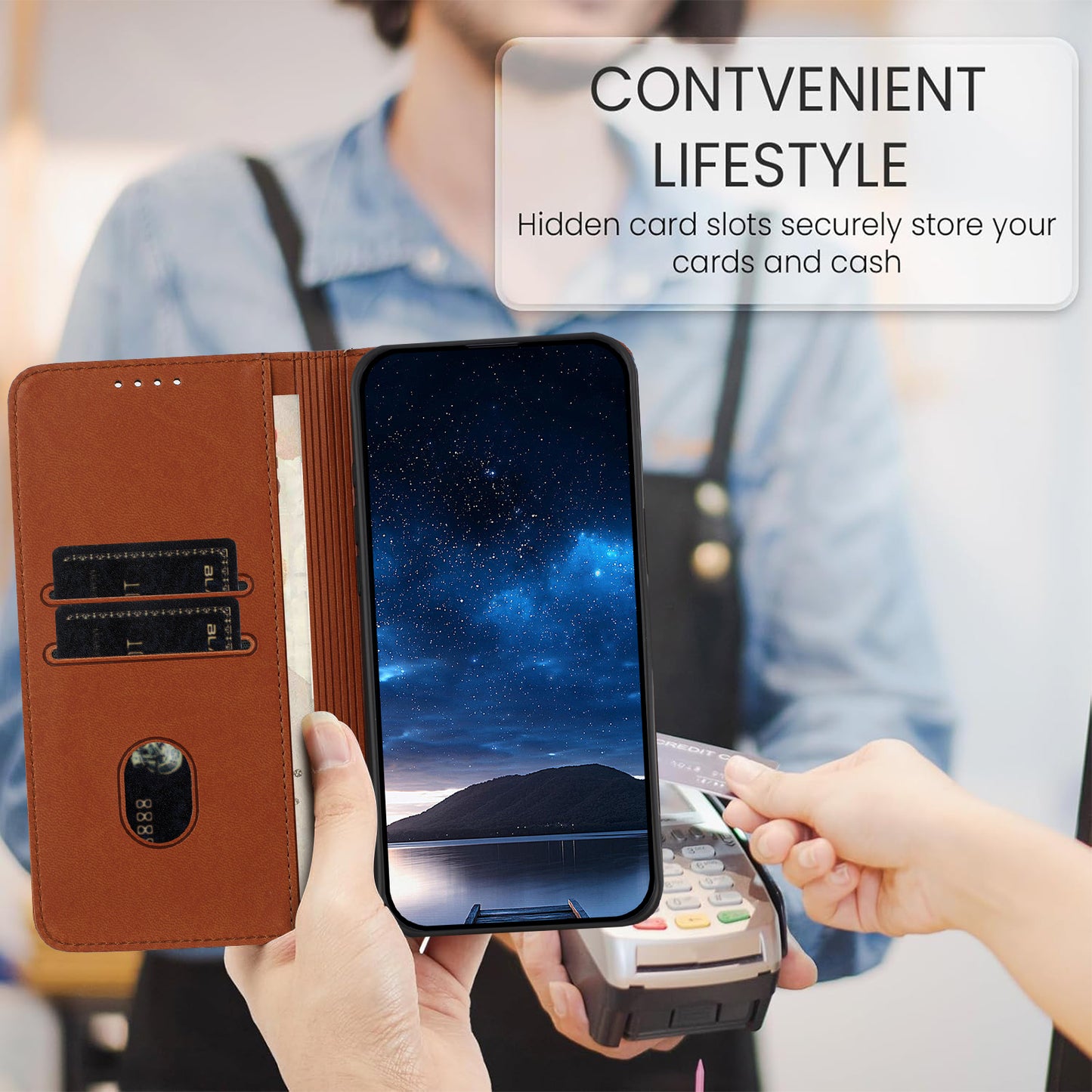 For iPhone 17 Wallet Case Magnetic Closure Leather Flip Phone Cover with Stand - Coffee