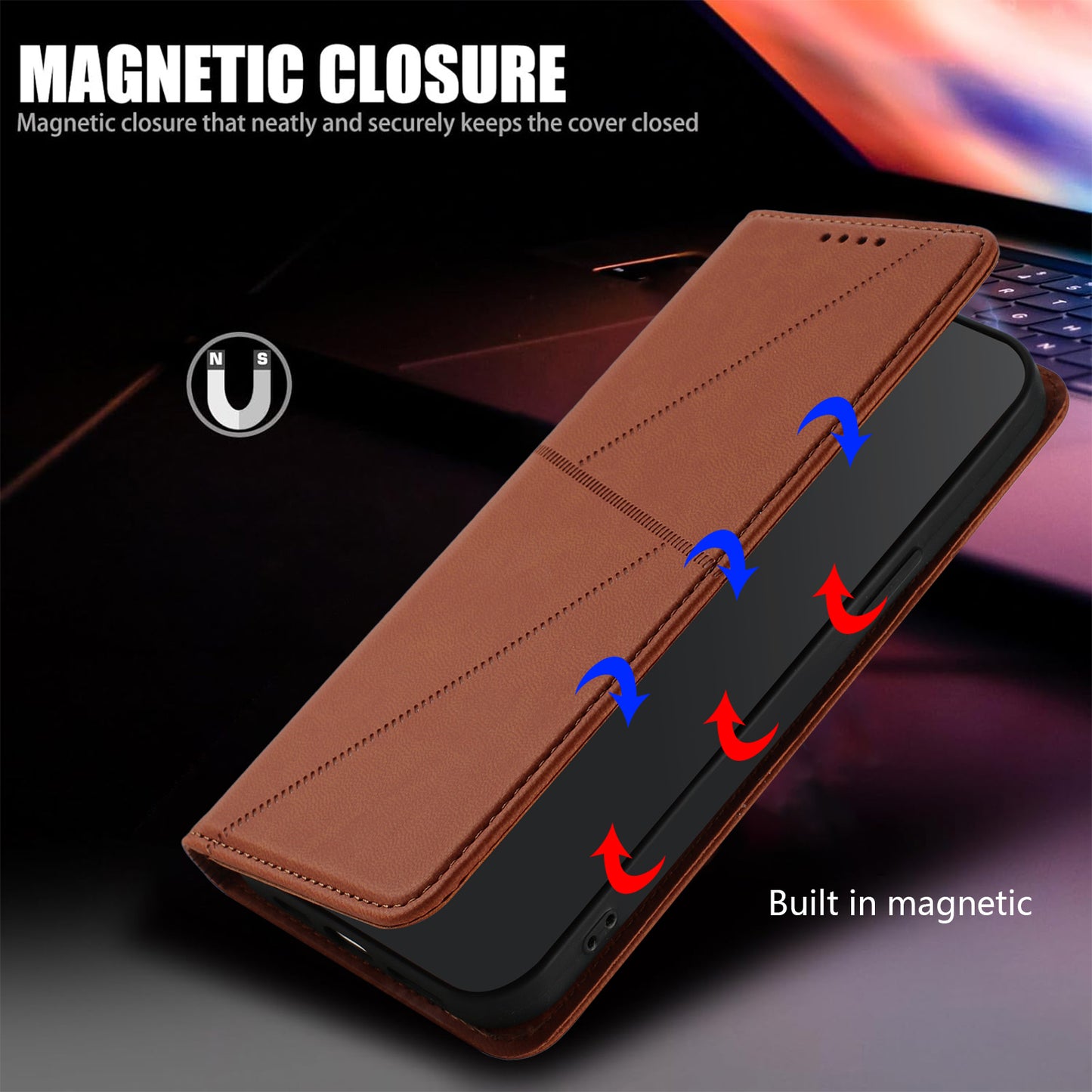 For iPhone 17 Wallet Case Magnetic Closure Leather Flip Phone Cover with Stand - Coffee