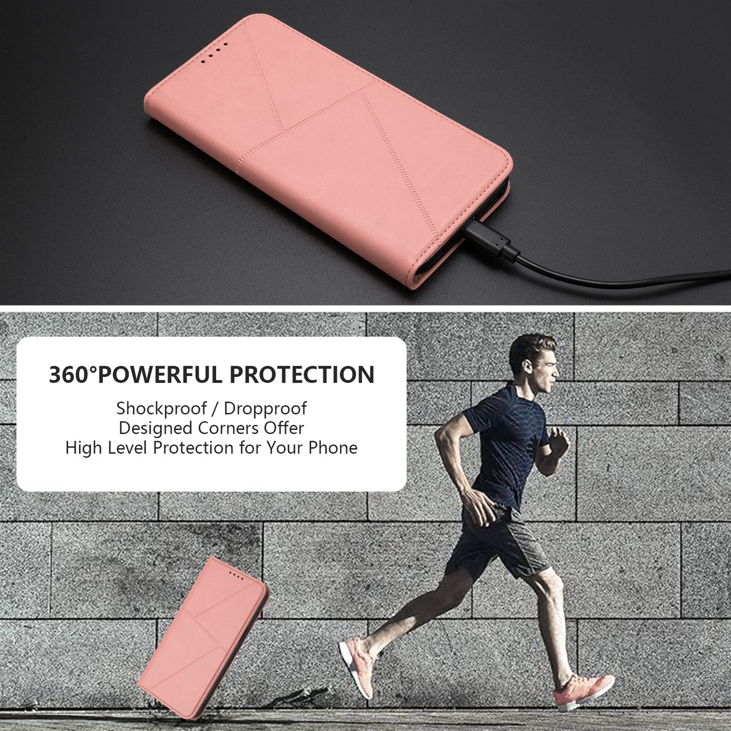 For iPhone 17 Wallet Case Magnetic Closure Leather Flip Phone Cover with Stand - Pink