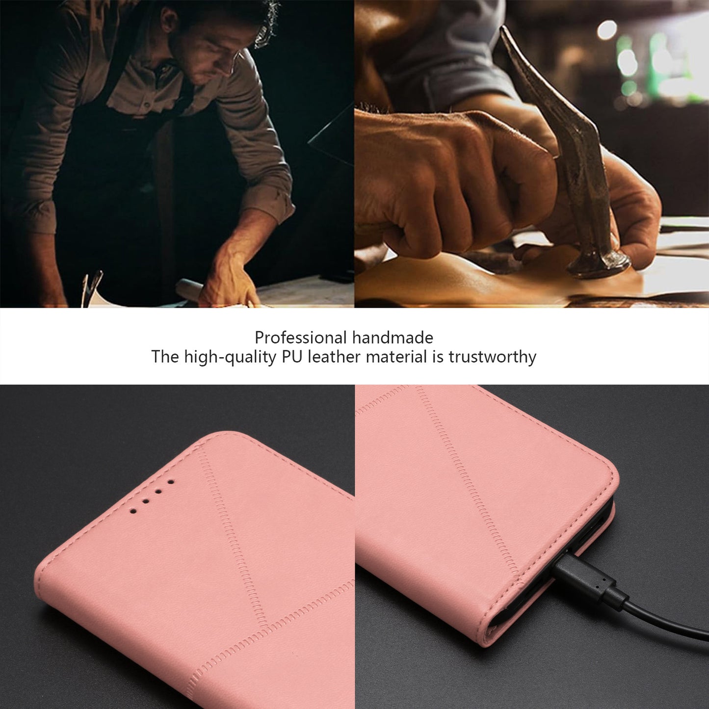 For iPhone 17 Wallet Case Magnetic Closure Leather Flip Phone Cover with Stand - Pink