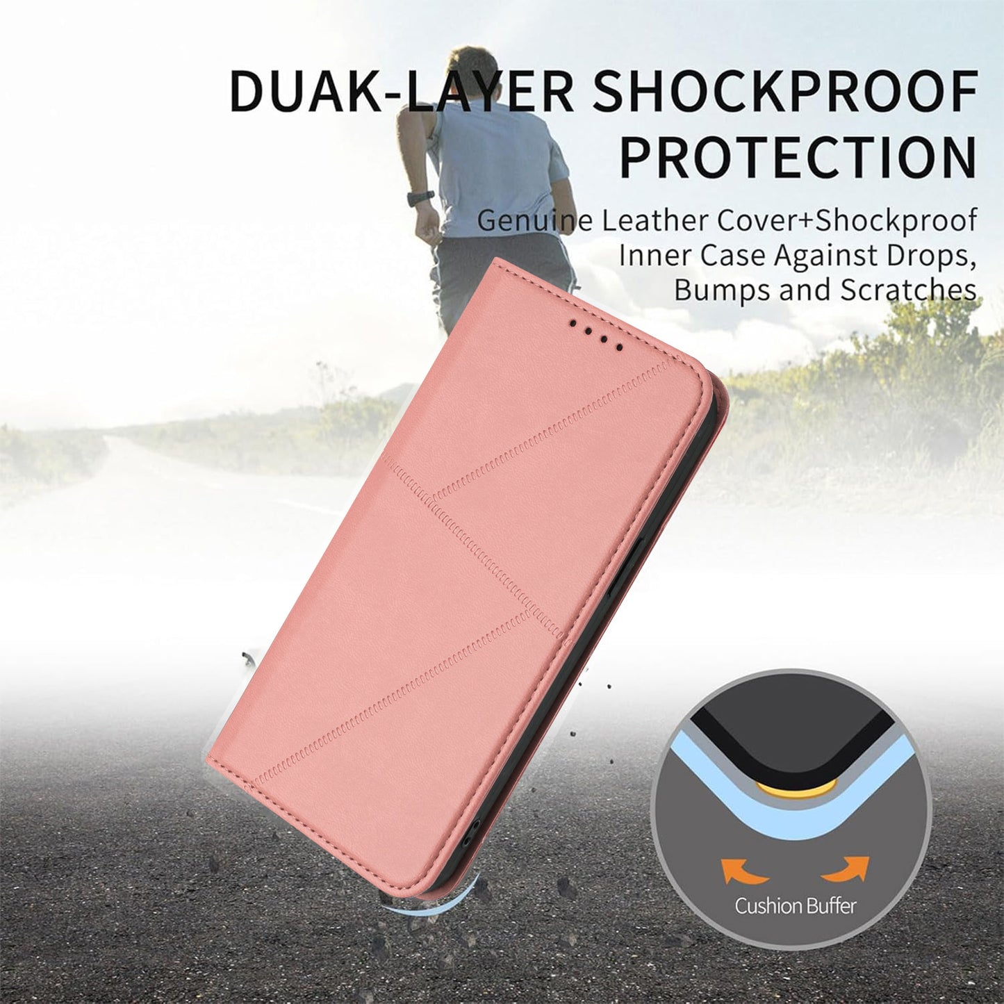 For iPhone 17 Wallet Case Magnetic Closure Leather Flip Phone Cover with Stand - Pink