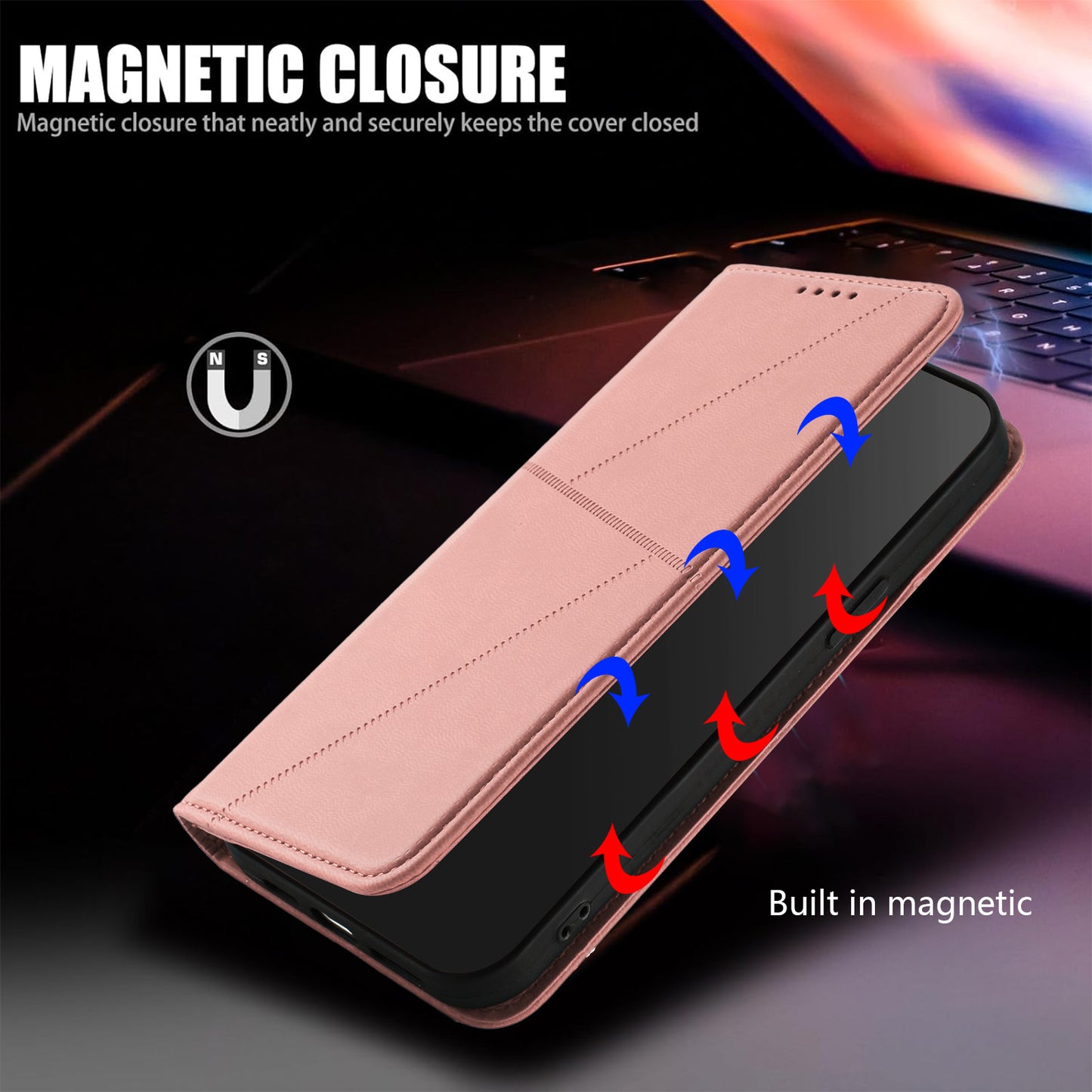 For iPhone 17 Wallet Case Magnetic Closure Leather Flip Phone Cover with Stand - Pink