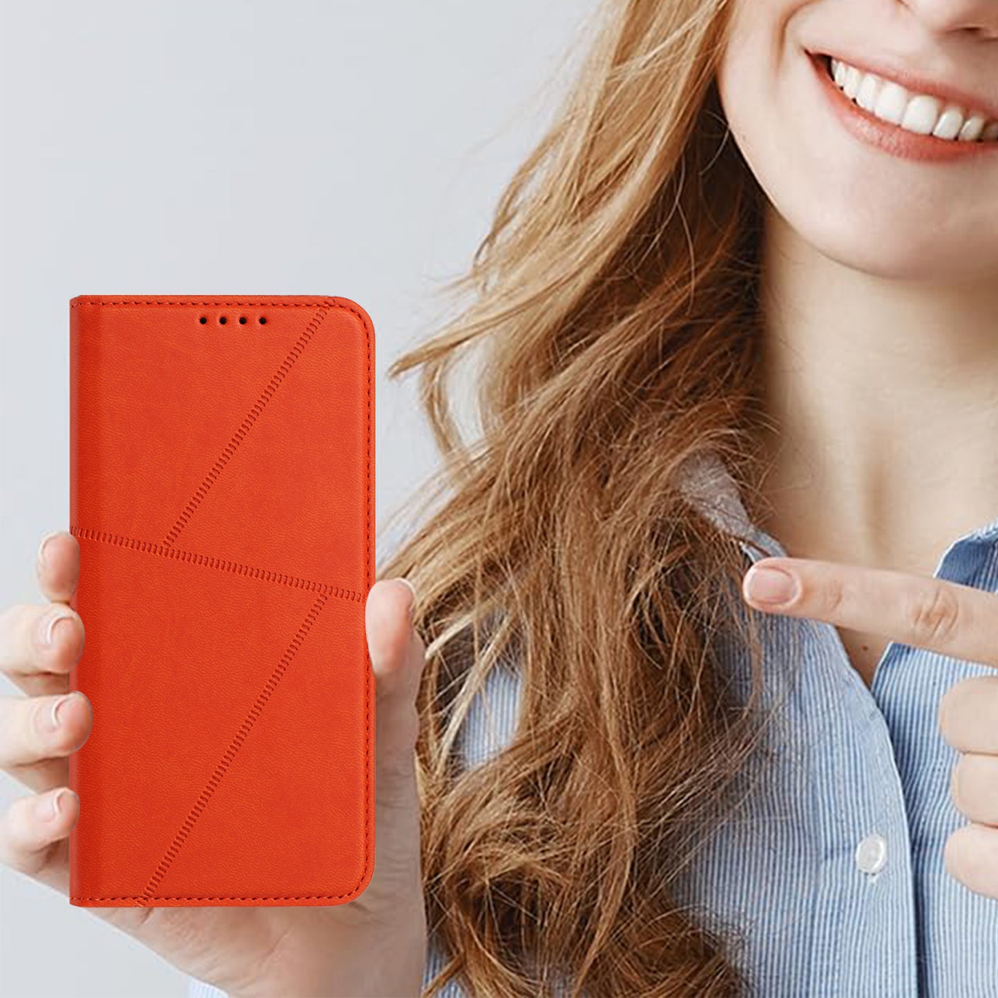 For iPhone 17 Wallet Case Magnetic Closure Leather Flip Phone Cover with Stand - Orange