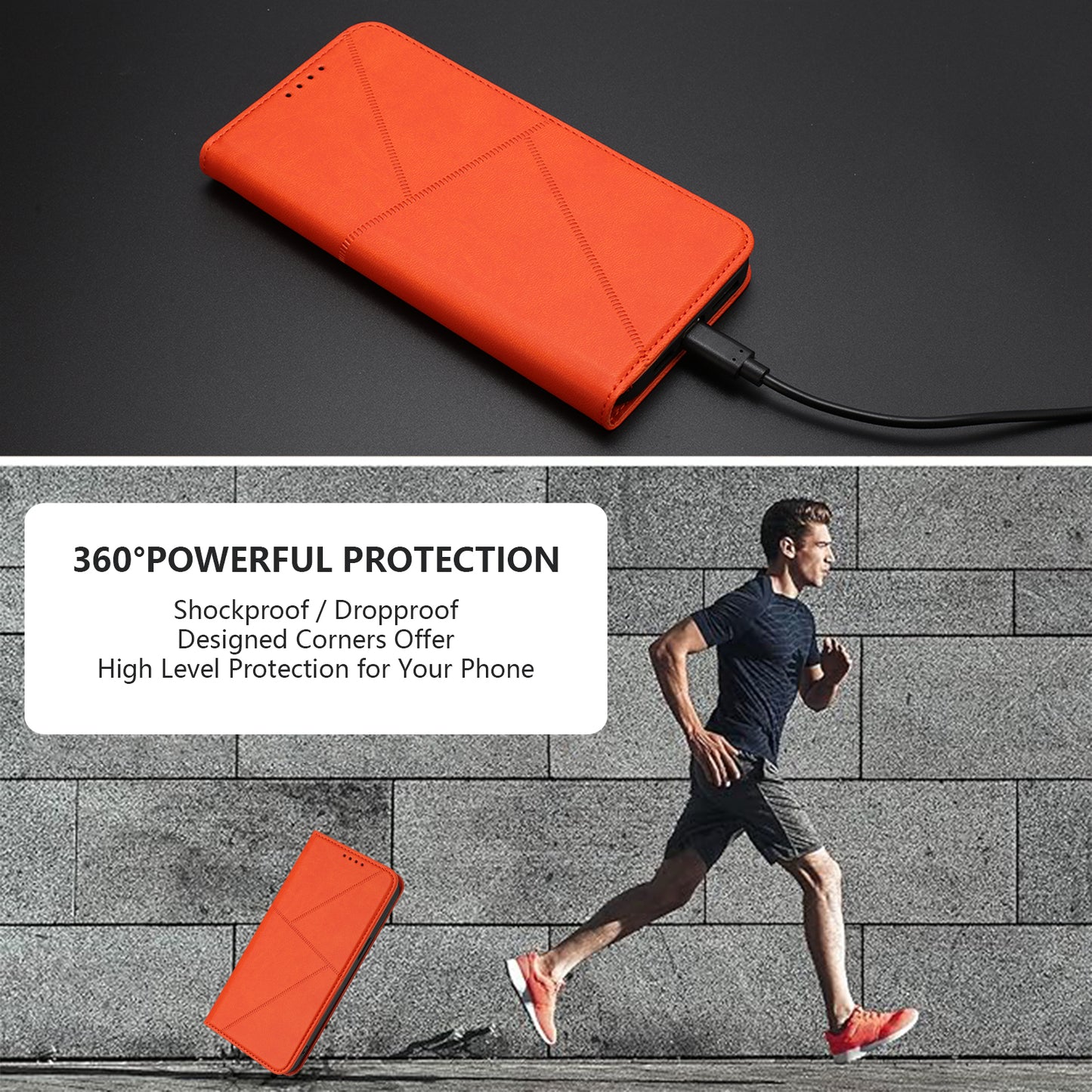 For iPhone 17 Wallet Case Magnetic Closure Leather Flip Phone Cover with Stand - Orange