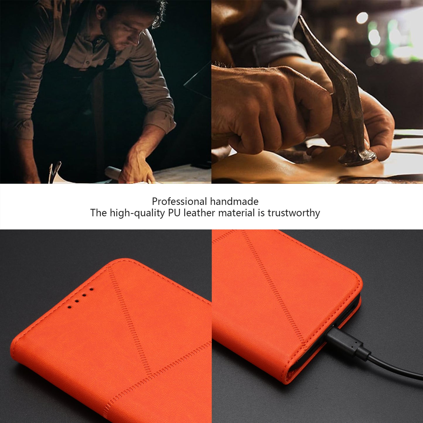 For iPhone 17 Wallet Case Magnetic Closure Leather Flip Phone Cover with Stand - Orange