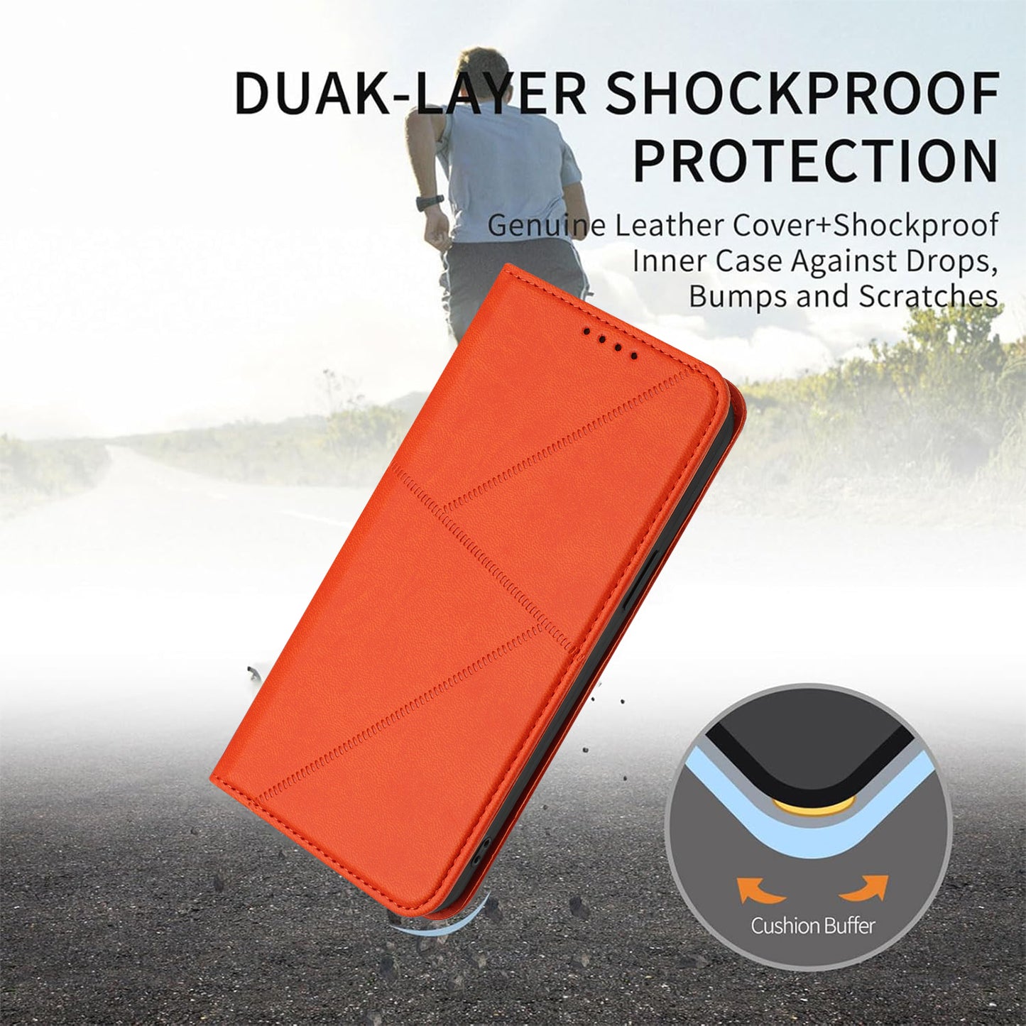 For iPhone 17 Wallet Case Magnetic Closure Leather Flip Phone Cover with Stand - Orange