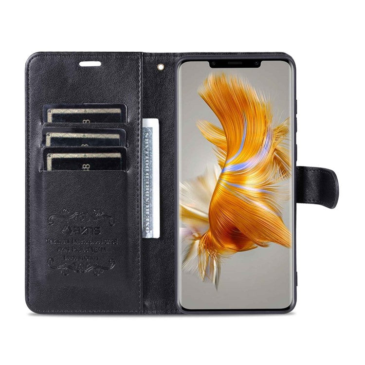 AZNS Flip Wallet Case for Huawei Mate 50 Pro 4G, Full Protection PU Leather Magnetic Closure Anti-scratch Phone Cover with Viewing Stand - Black