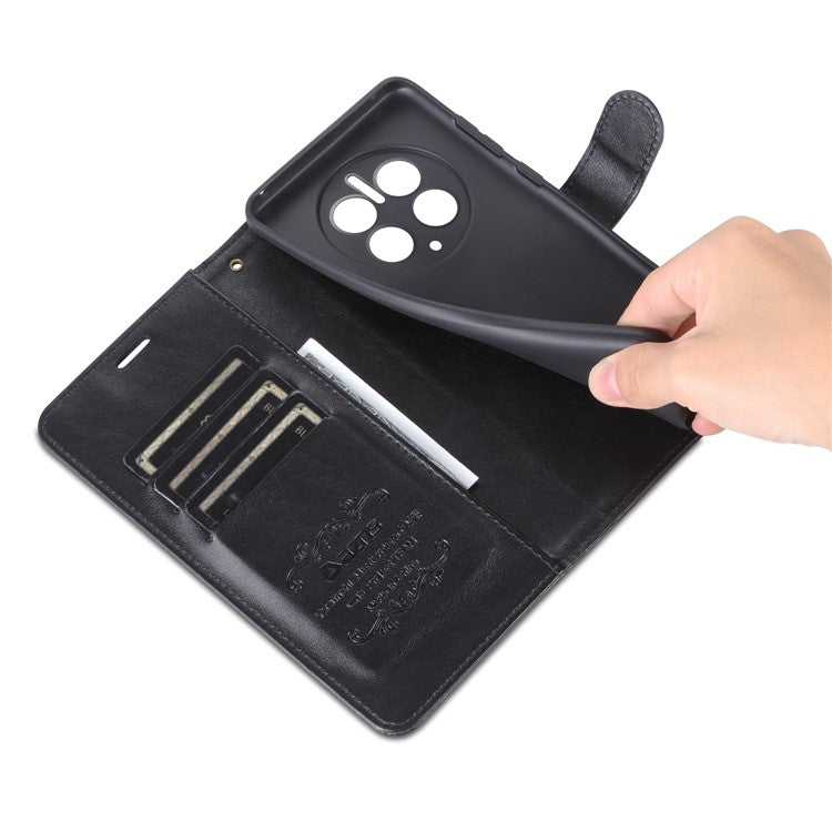 AZNS Flip Wallet Case for Huawei Mate 50 Pro 4G, Full Protection PU Leather Magnetic Closure Anti-scratch Phone Cover with Viewing Stand - Black