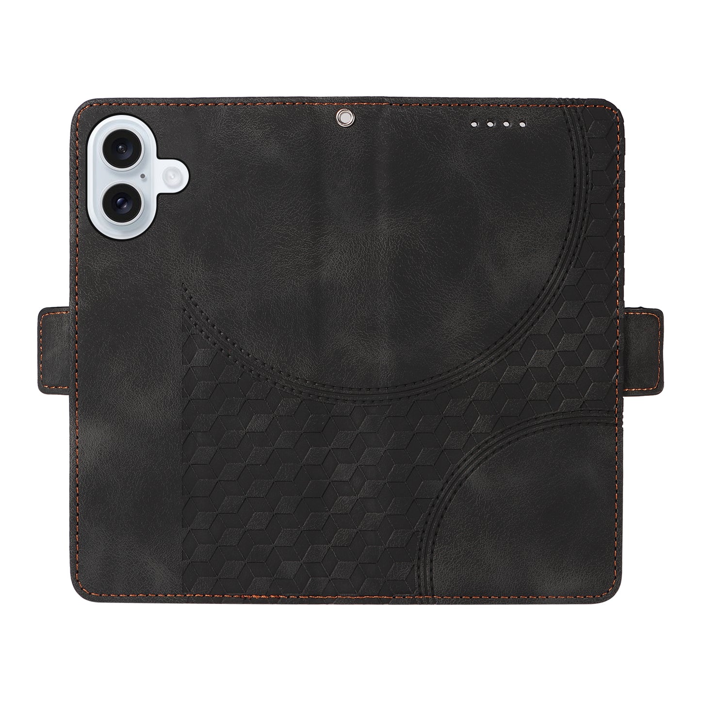 For iPhone 17 Leather Cases Wallet Rhombus Imprinted Phone Cover Stand with Strap - Black