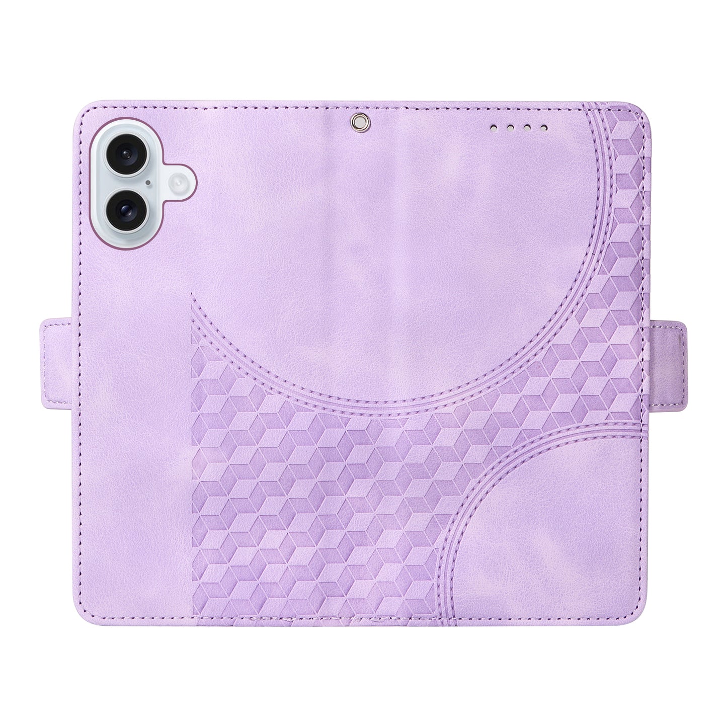 For iPhone 17 Leather Cases Wallet Rhombus Imprinted Phone Cover Stand with Strap - Purple