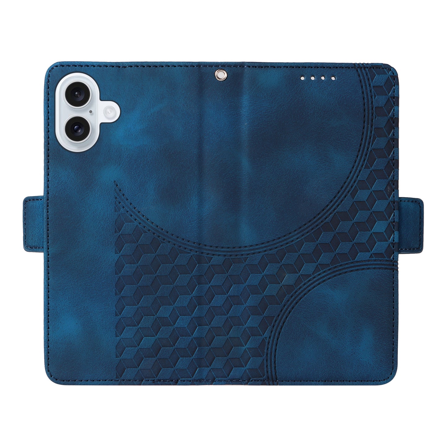 For iPhone 17 Leather Cases Wallet Rhombus Imprinted Phone Cover Stand with Strap - Blue 