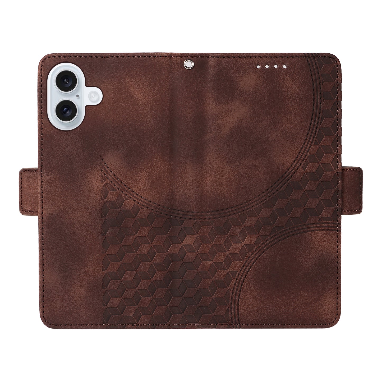 For iPhone 17 Leather Cases Wallet Rhombus Imprinted Phone Cover Stand with Strap - Brown