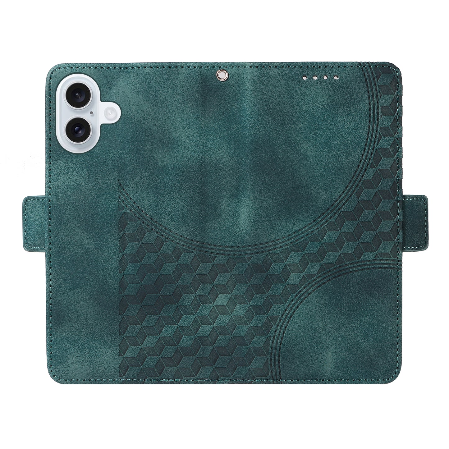 For iPhone 17 Leather Cases Wallet Rhombus Imprinted Phone Cover Stand with Strap - Green
