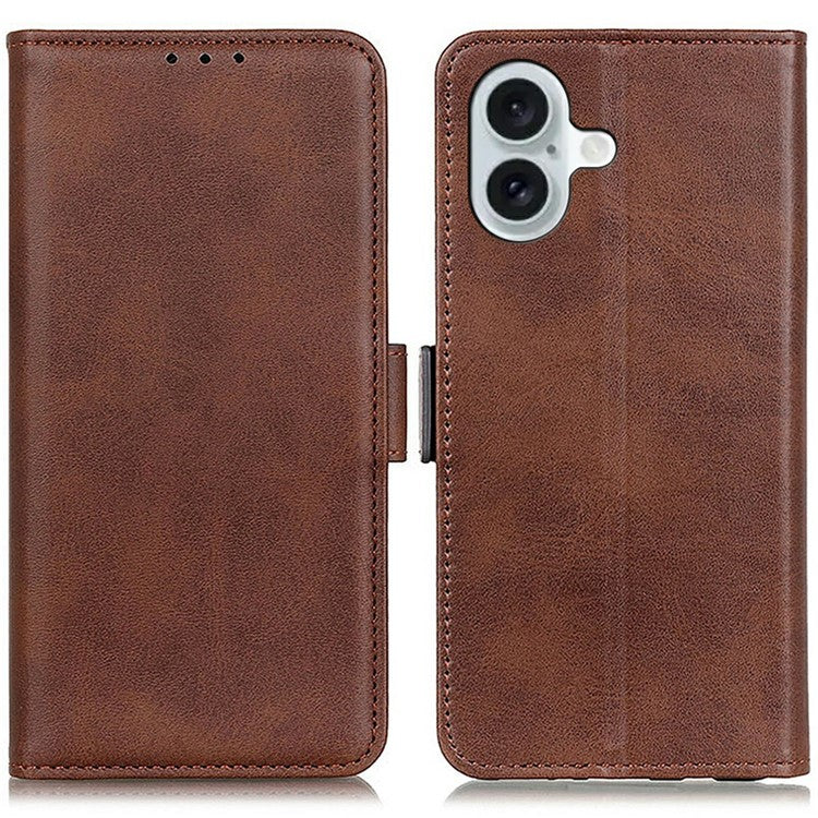 For iPhone 17 Case Stand Cowhide Texture PU Leather Phone Cover - Brown