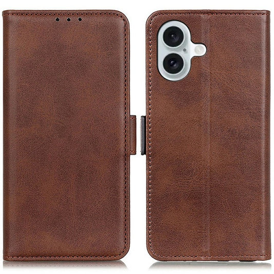 For iPhone 17 Case Stand Cowhide Texture PU Leather Phone Cover - Brown