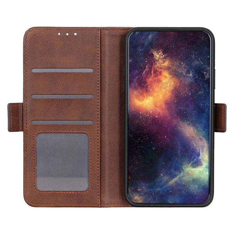 For iPhone 17 Case Stand Cowhide Texture PU Leather Phone Cover - Brown