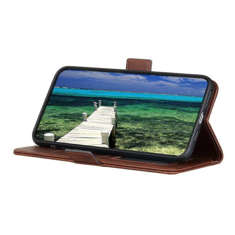 For iPhone 17 Case Stand Cowhide Texture PU Leather Phone Cover - Brown